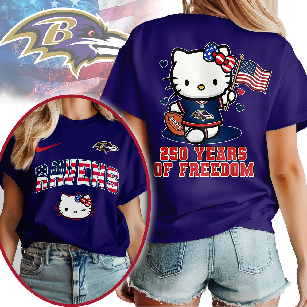 Baltimore Ravens | Premium NFL Hello Kitty Celebrates 250th Anniversary Women Shirt TTH210527 - Image 2