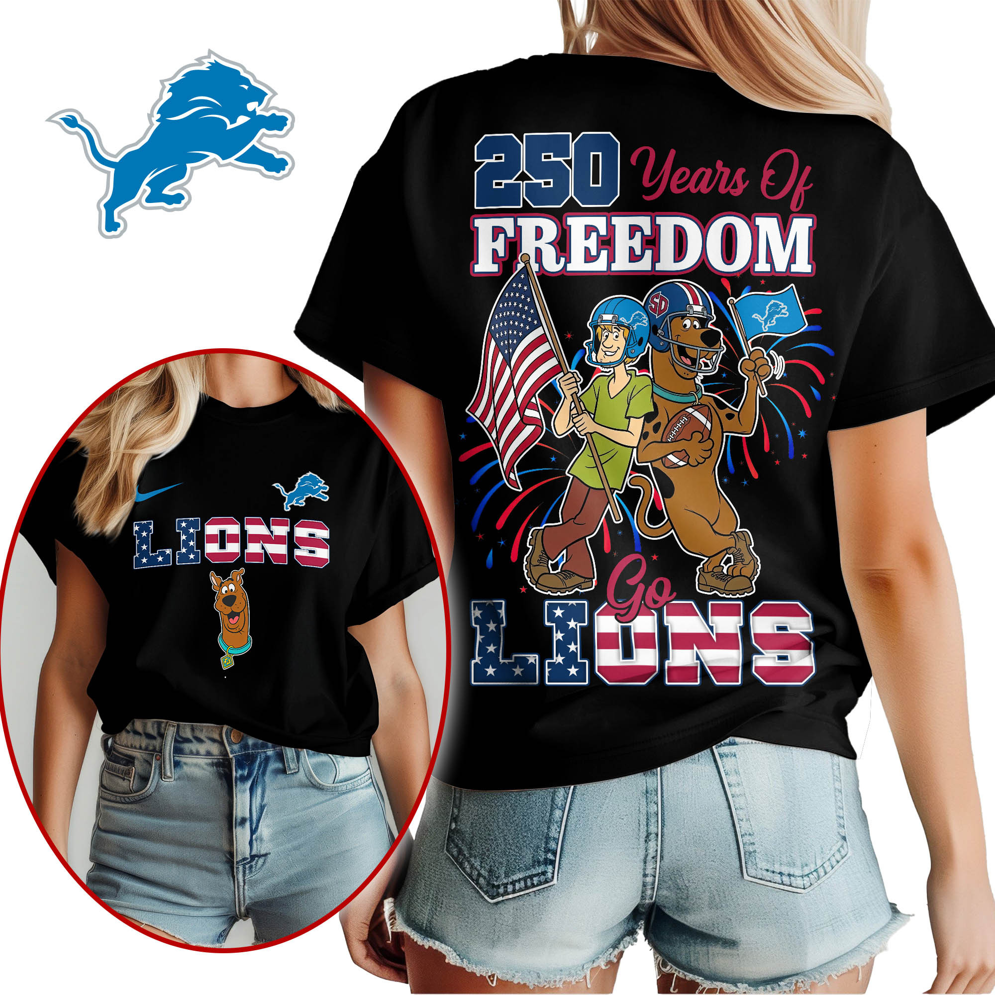Detroit Lions | Premium NFL Scooby Doo Celebrates 250th Anniversary 3D Shirt TTH210525