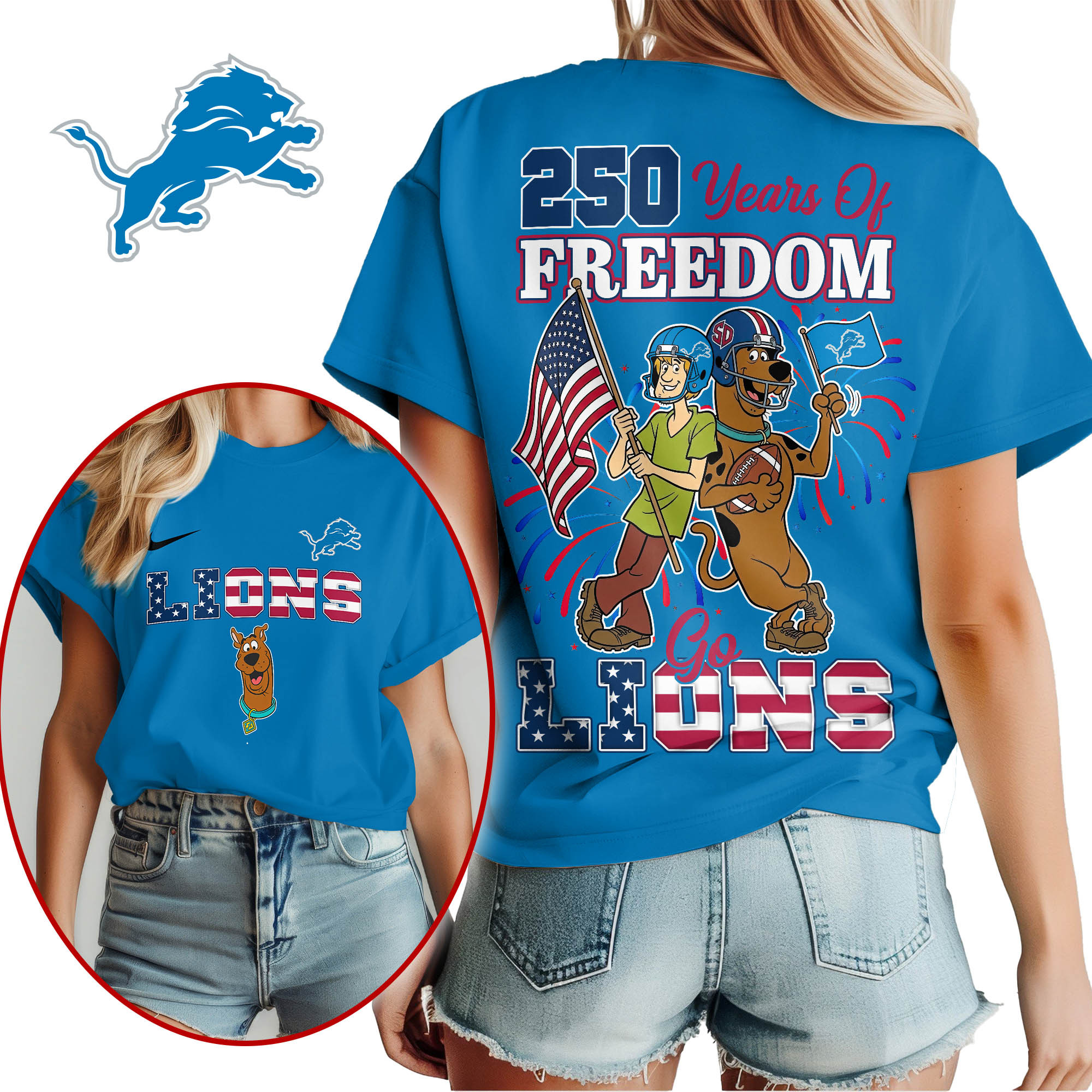 Detroit Lions | Premium NFL Scooby Doo Celebrates 250th Anniversary 3D Shirt TTH210525 - Image 2