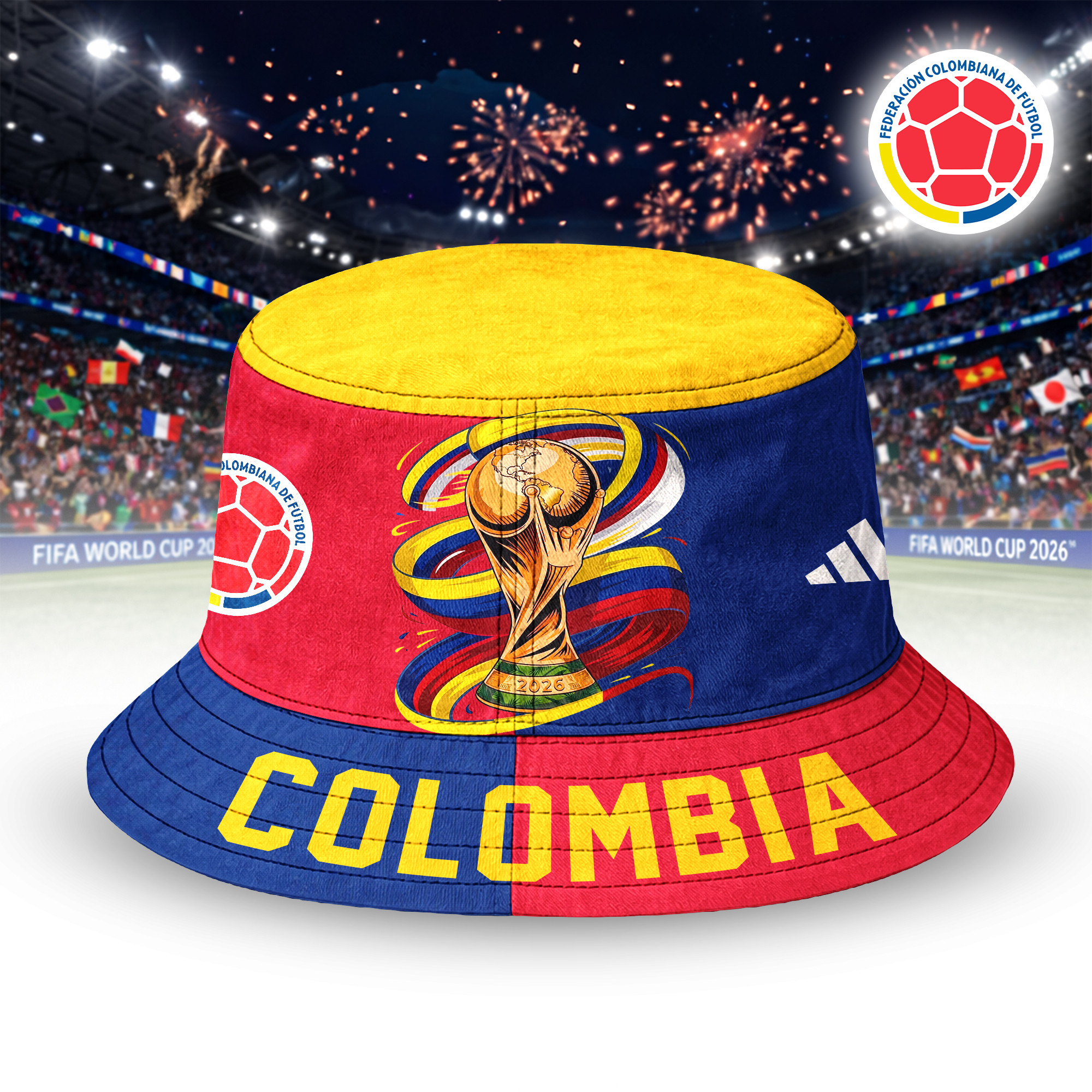 Colombia | Premium World Cup 2026 Golden Trophy Bucket Hat TTH210524 - Image 2
