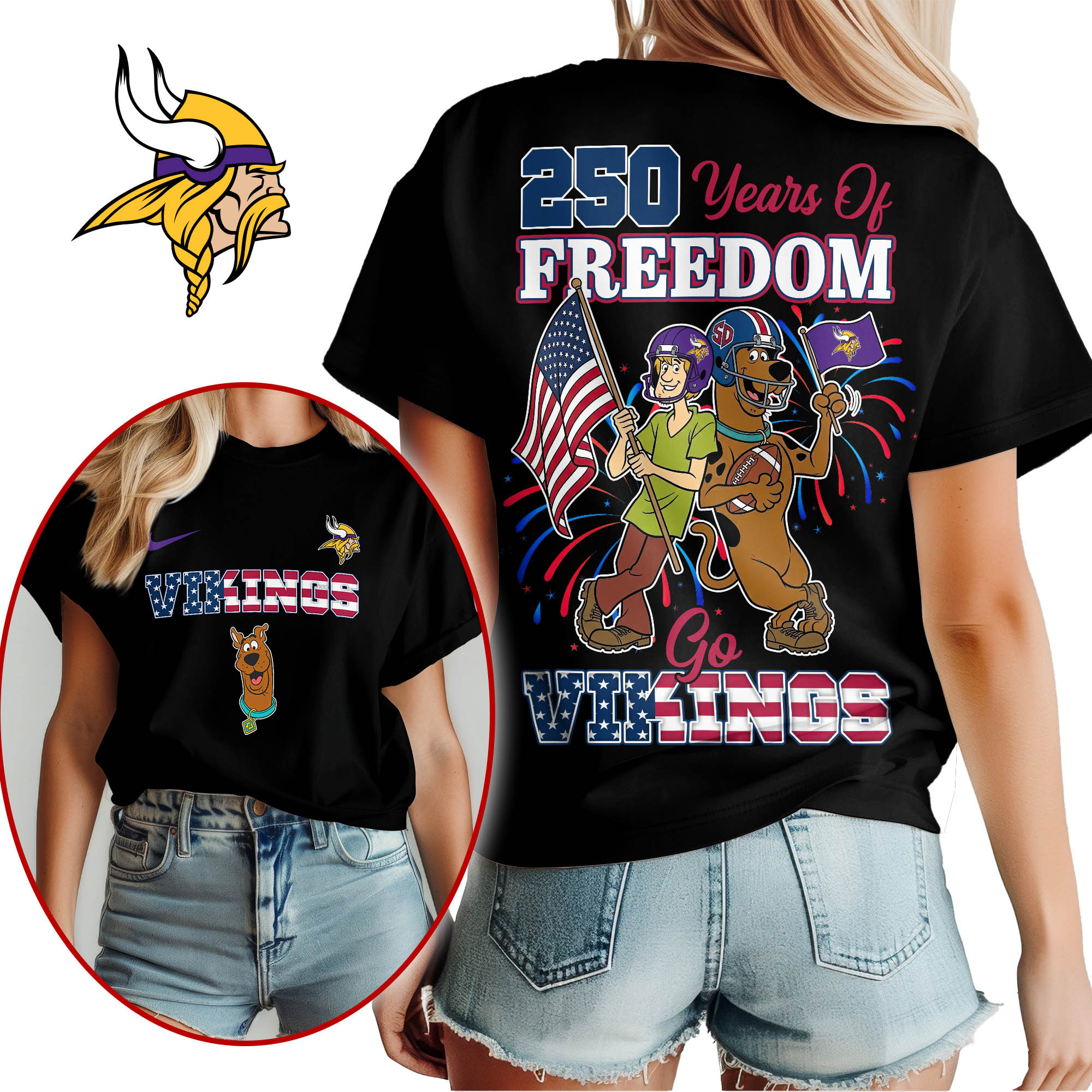 Minnesota Vikings | Premium NFL Scooby Doo Celebrates 250th Anniversary 3D Shirt TTH210525
