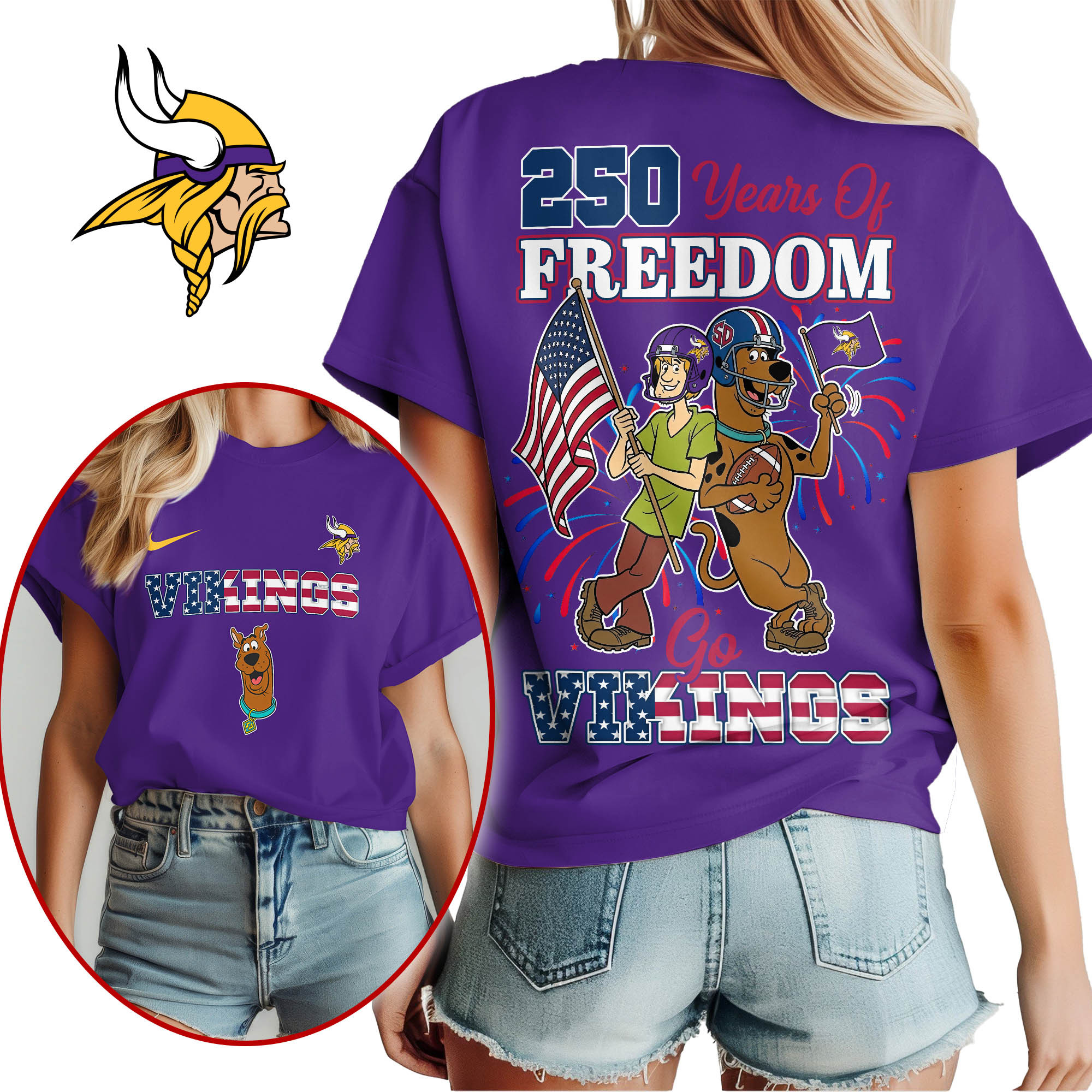 Minnesota Vikings | Premium NFL Scooby Doo Celebrates 250th Anniversary 3D Shirt TTH210525 - Image 2