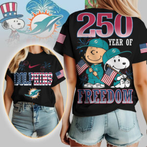 Miami Dolphins | Premium NFL Peanuts 250 Years Of Freedom 3D Shirt TTH210529