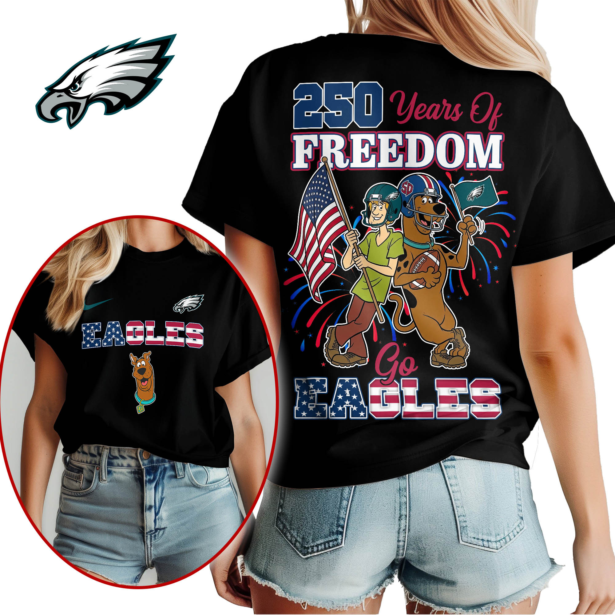 Philadelphia Eagles | Premium NFL Scooby Doo Celebrates 250th Anniversary 3D Shirt TTH210525
