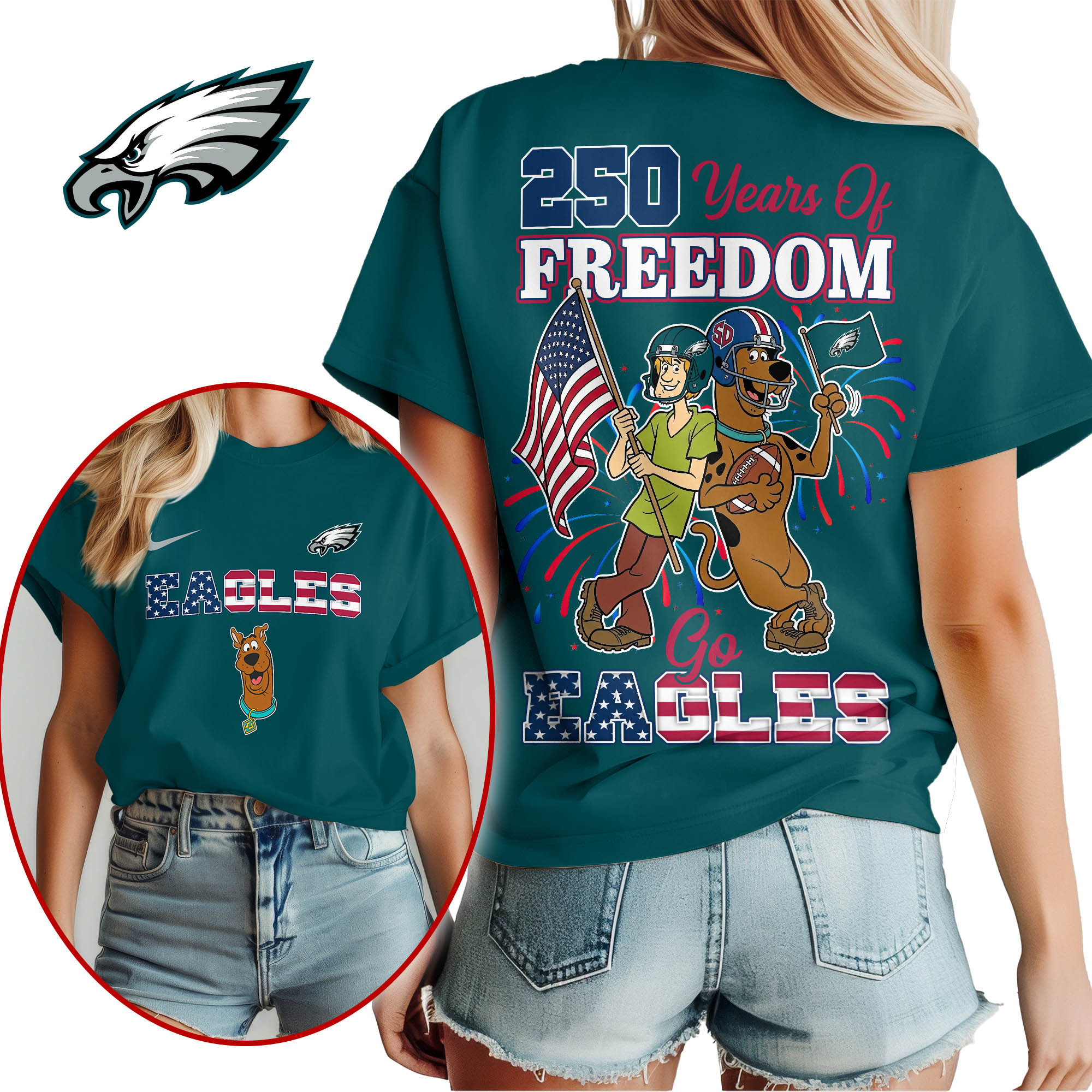 Philadelphia Eagles | Premium NFL Scooby Doo Celebrates 250th Anniversary 3D Shirt TTH210525 - Image 2