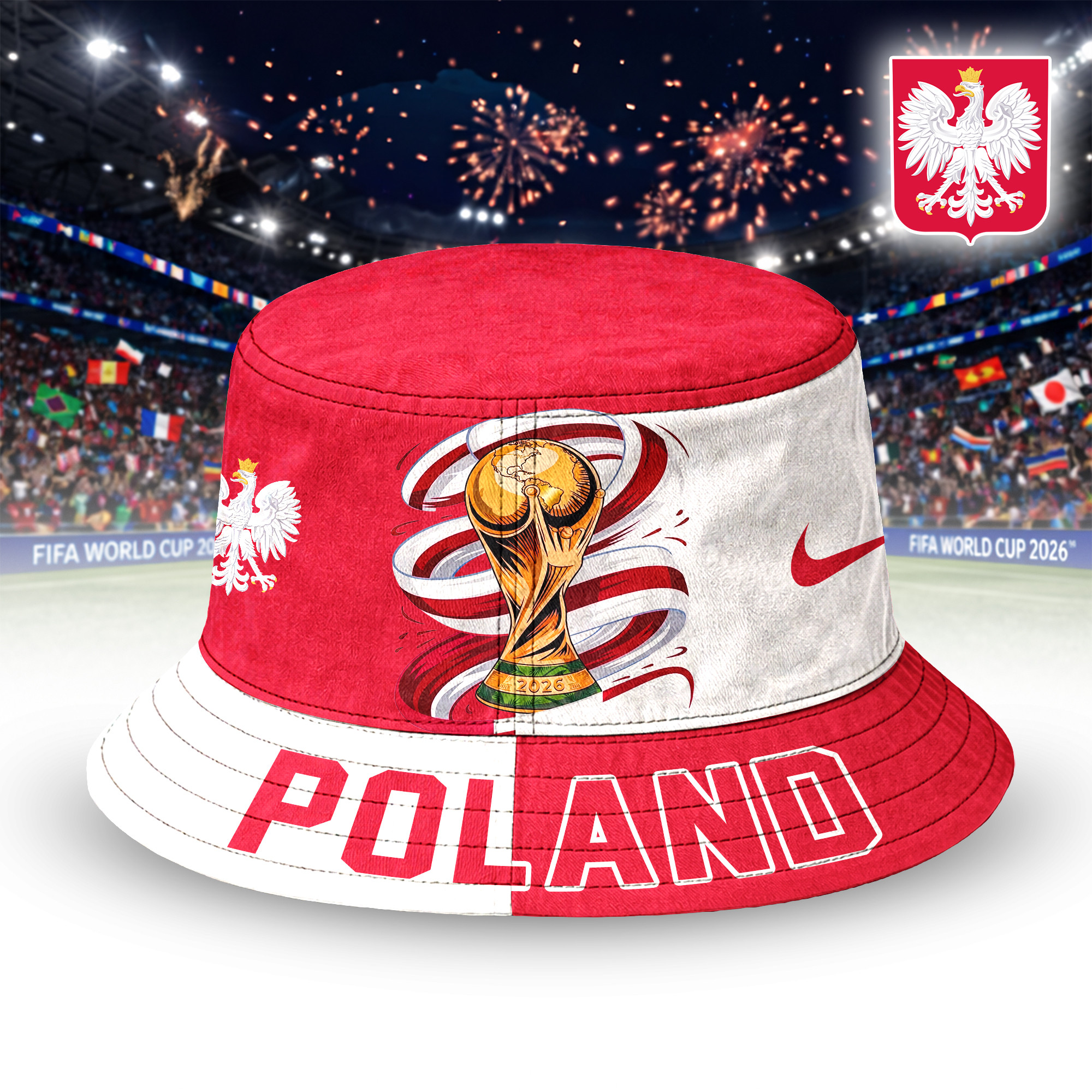 Poland | Premium World Cup 2026 Golden Trophy Bucket Hat TTH210524 - Image 2