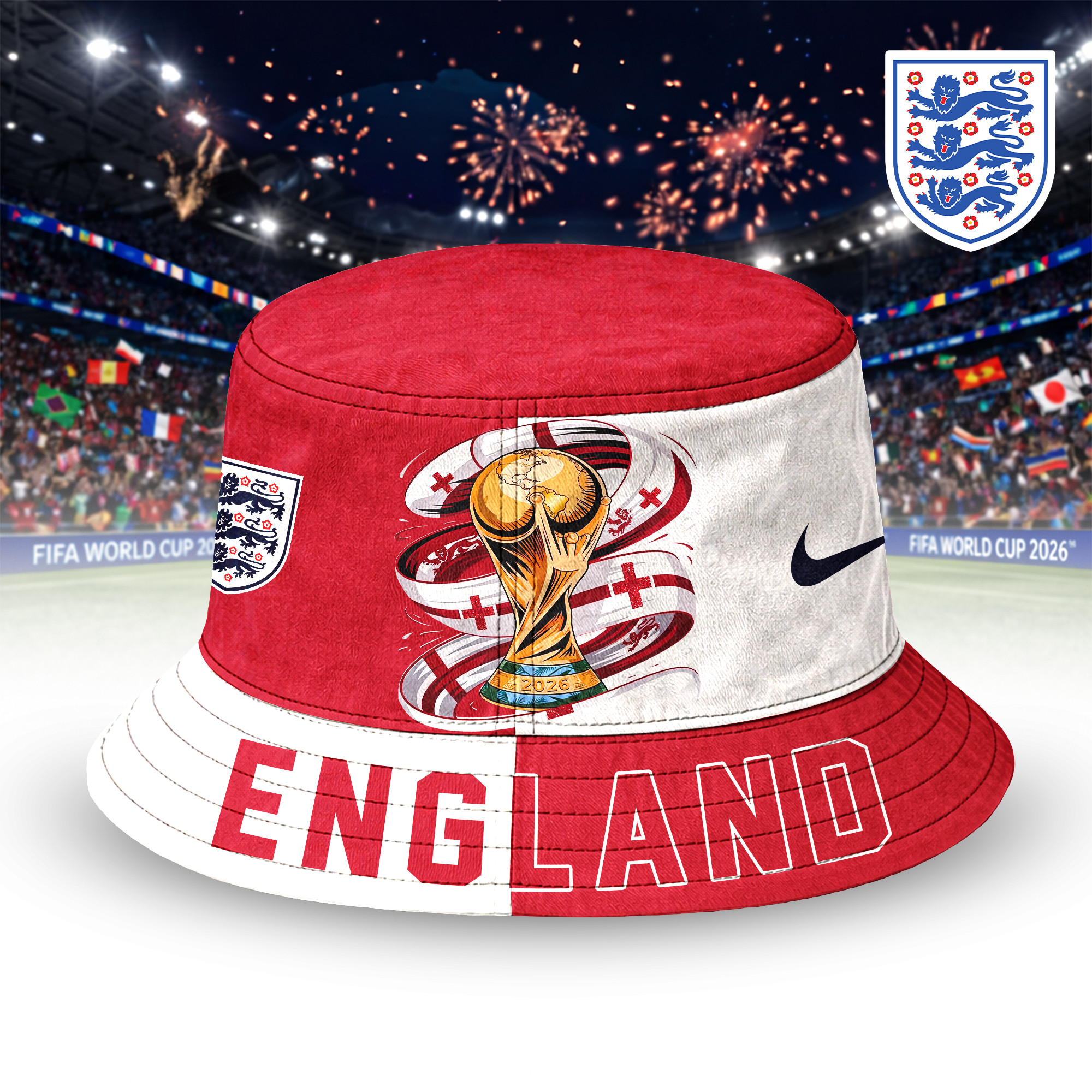 England | Premium World Cup 2026 Golden Trophy Bucket Hat TTH210524 - Image 2