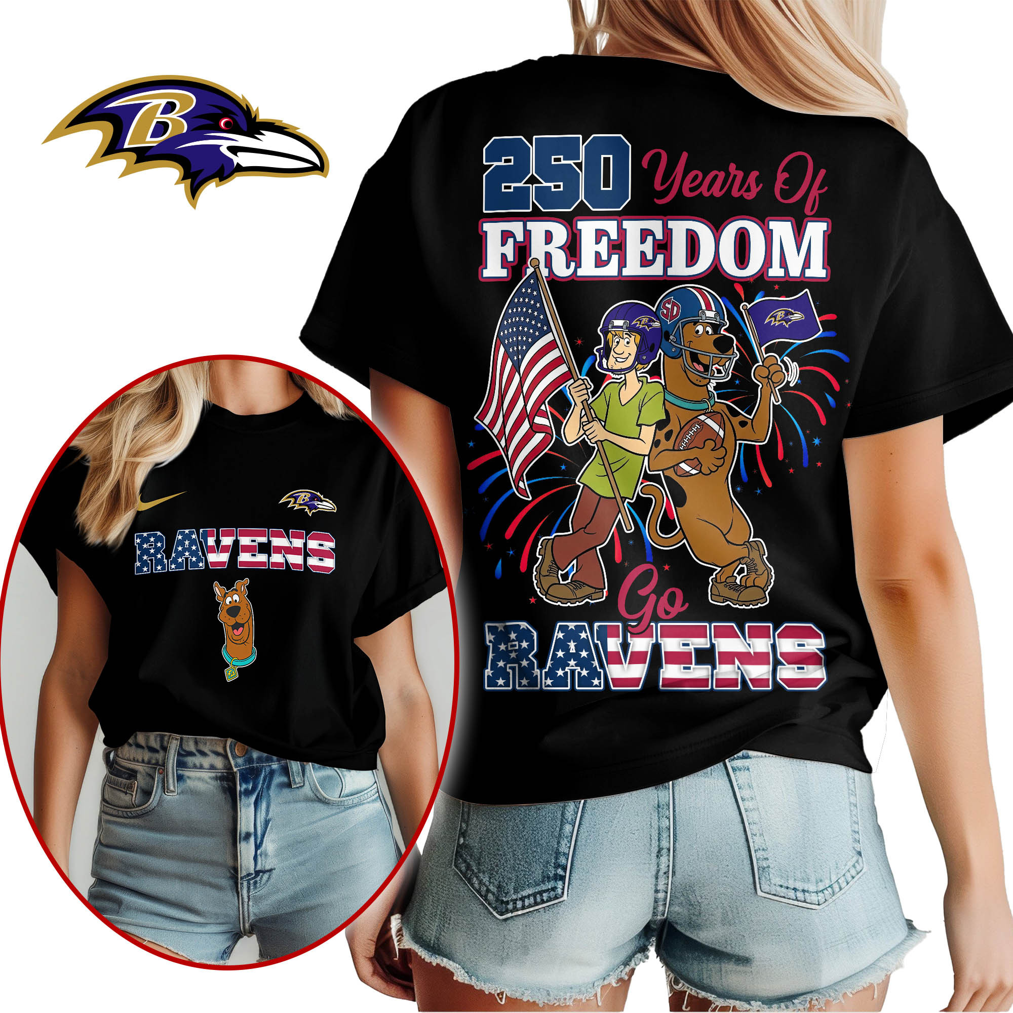 Baltimore Ravens | Premium NFL Scooby Doo Celebrates 250th Anniversary 3D Shirt TTH210525
