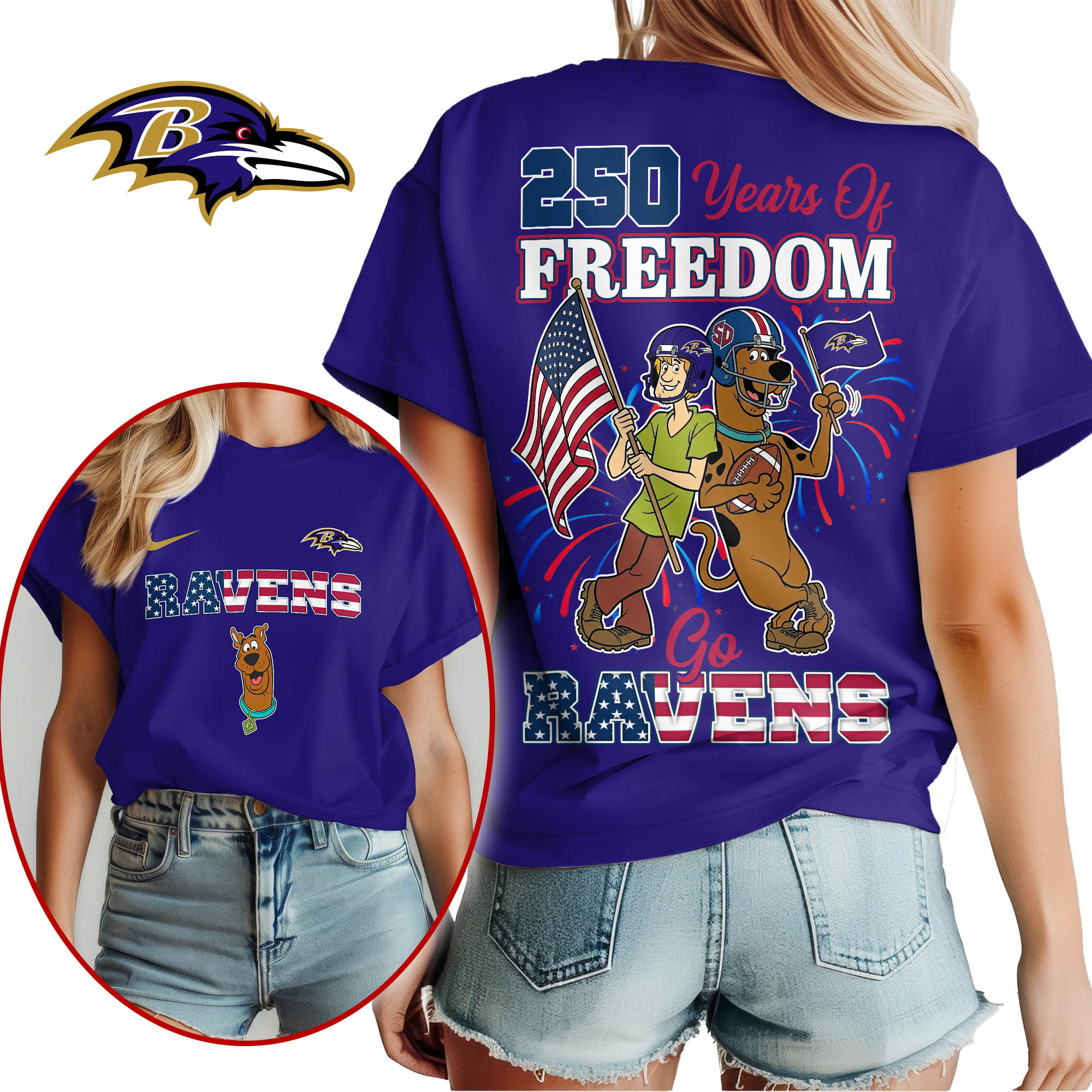 Baltimore Ravens | Premium NFL Scooby Doo Celebrates 250th Anniversary 3D Shirt TTH210525 - Image 2
