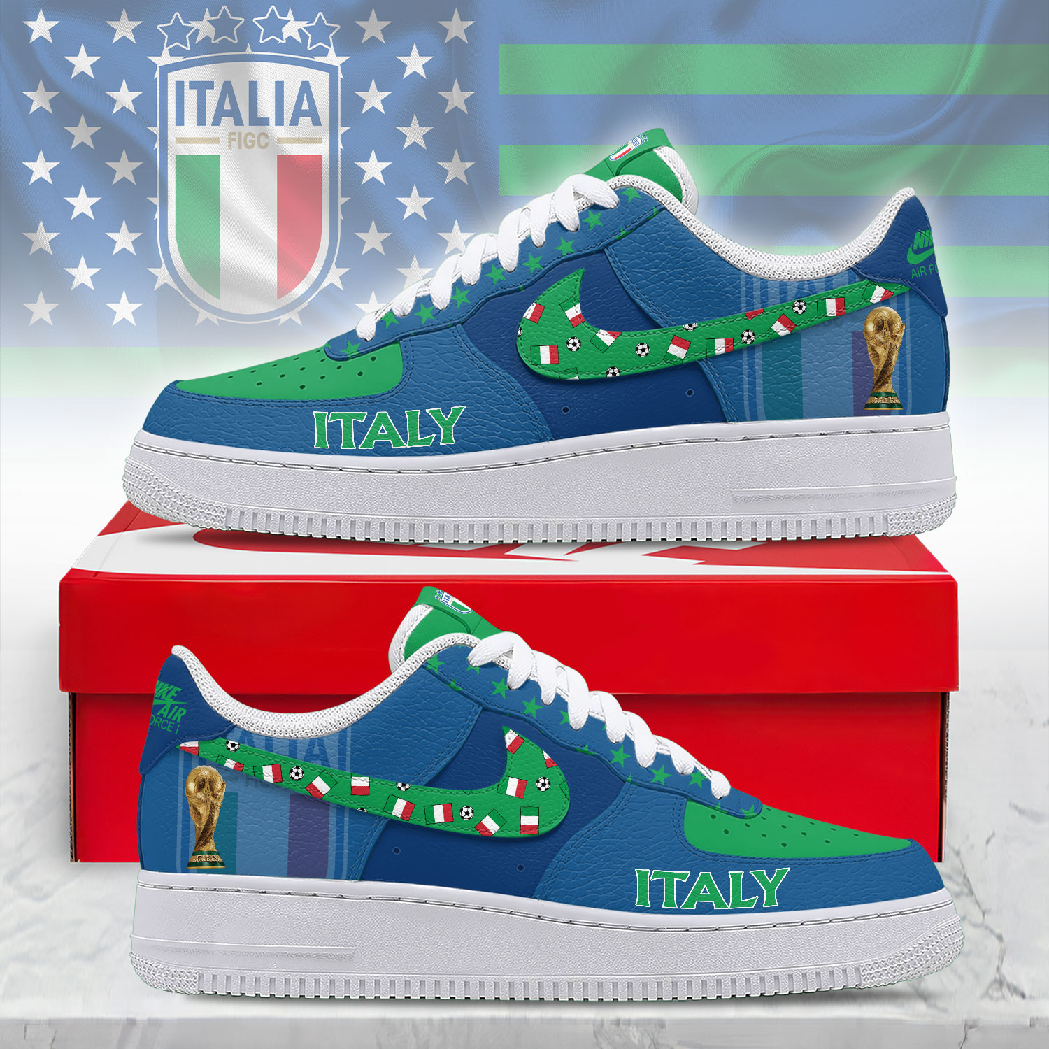 Italy – Premium Champions Of The World AF1 Shoes – Limited Edition TTH190508 - Image 2