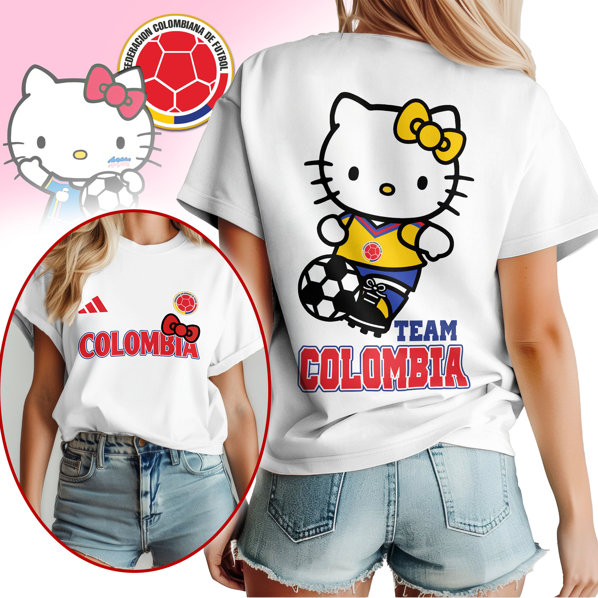 Colombia | Premium World Cup 2026 Hello Kitty National Team Fan Women Shirt TTH210546 - Image 2