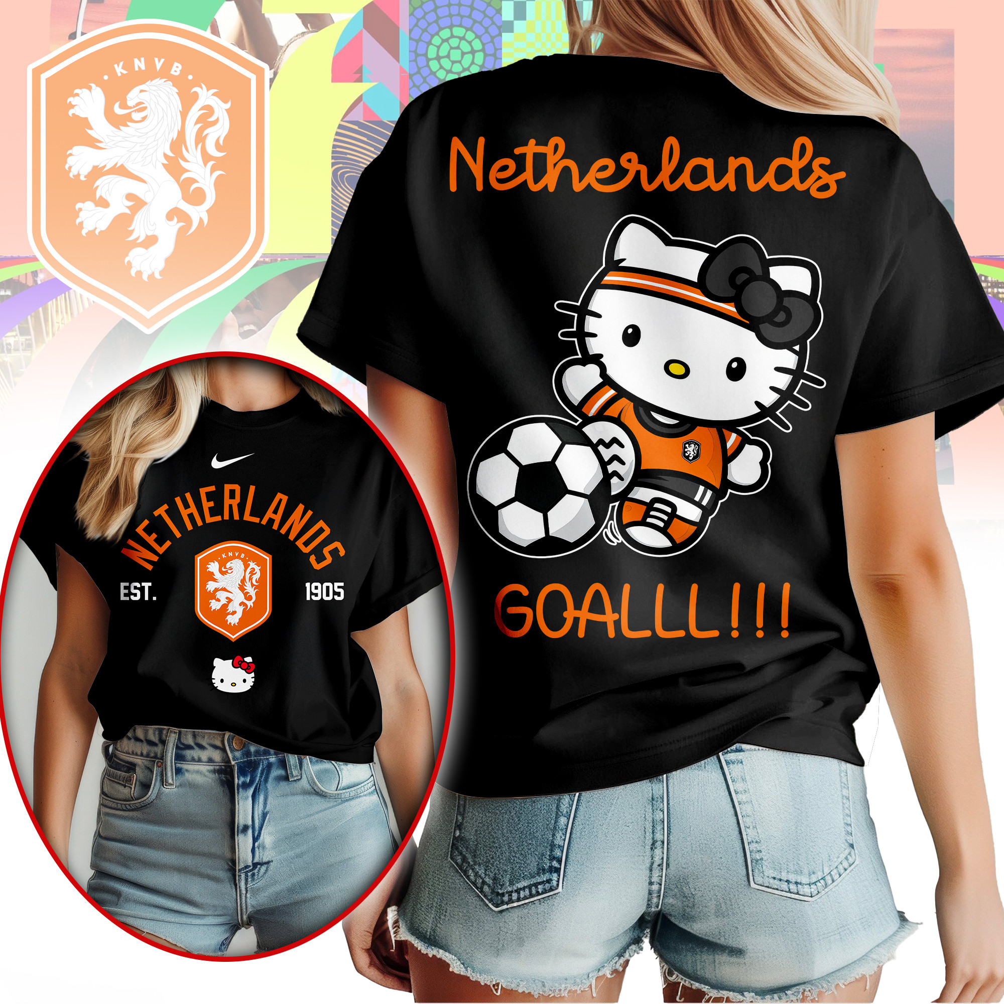 Netherlands | Premium World Cup 2026 Hello Kitty Soccer Fan Women Shirt TTH210563