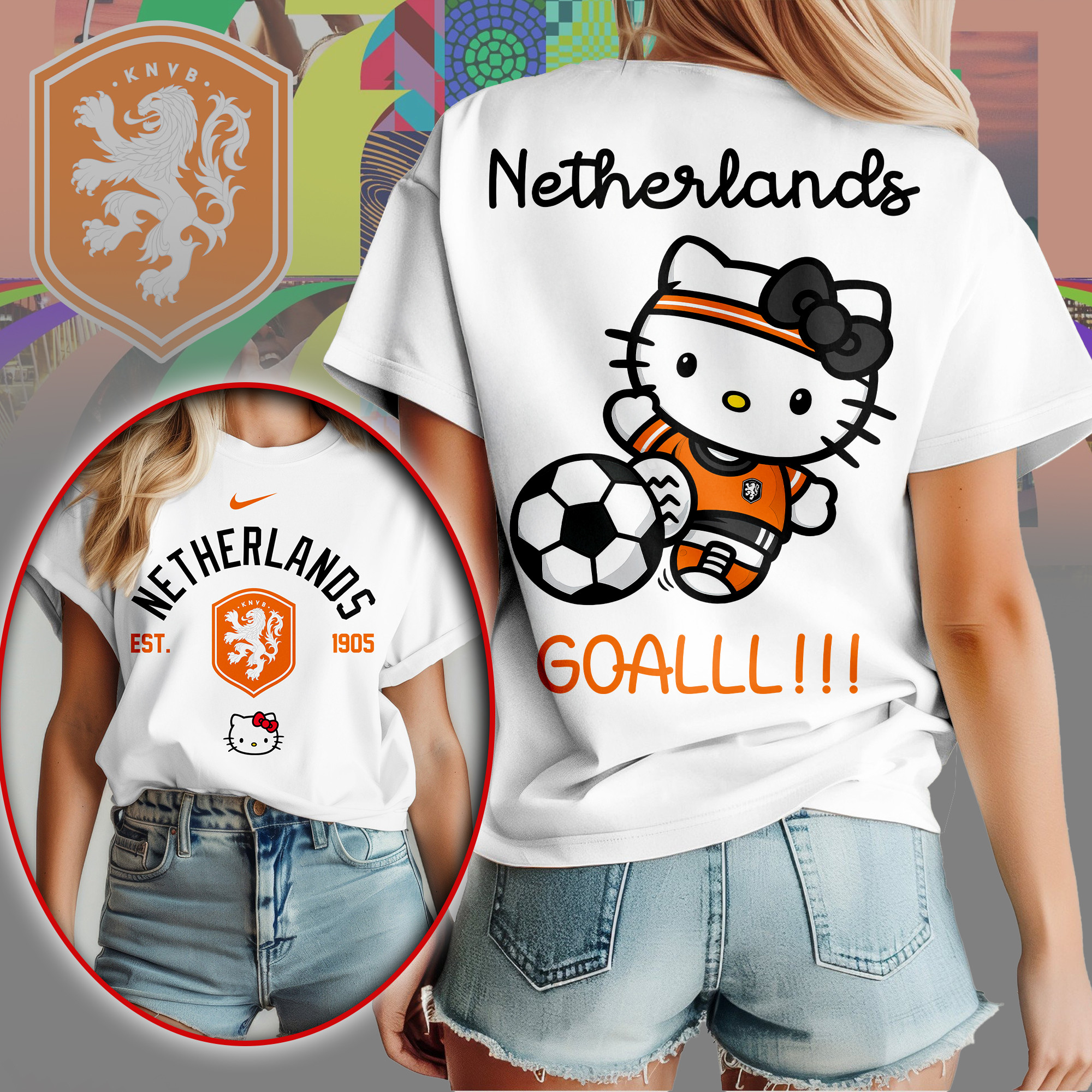Netherlands | Premium World Cup 2026 Hello Kitty Soccer Fan Women Shirt TTH210563 - Image 2
