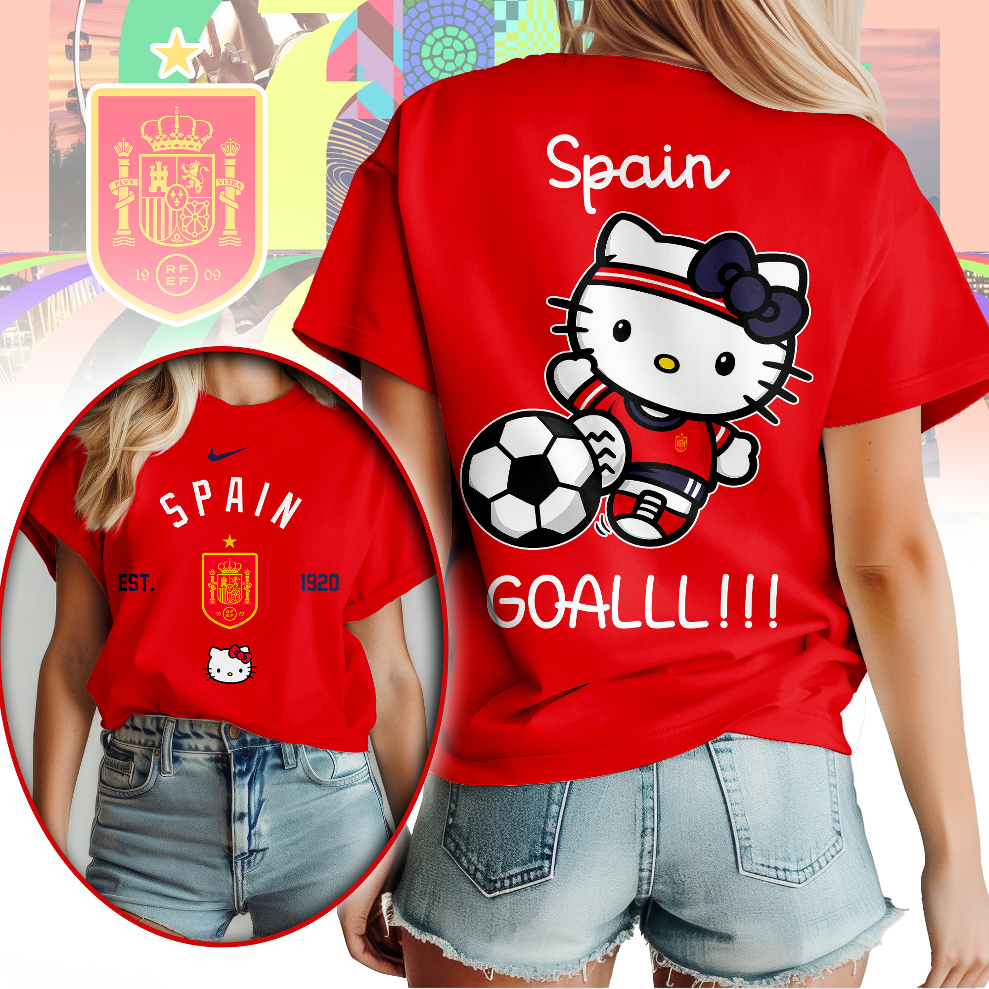 Spain | Premium World Cup 2026 Hello Kitty Soccer Fan Women Shirt TTH210563 - Image 3