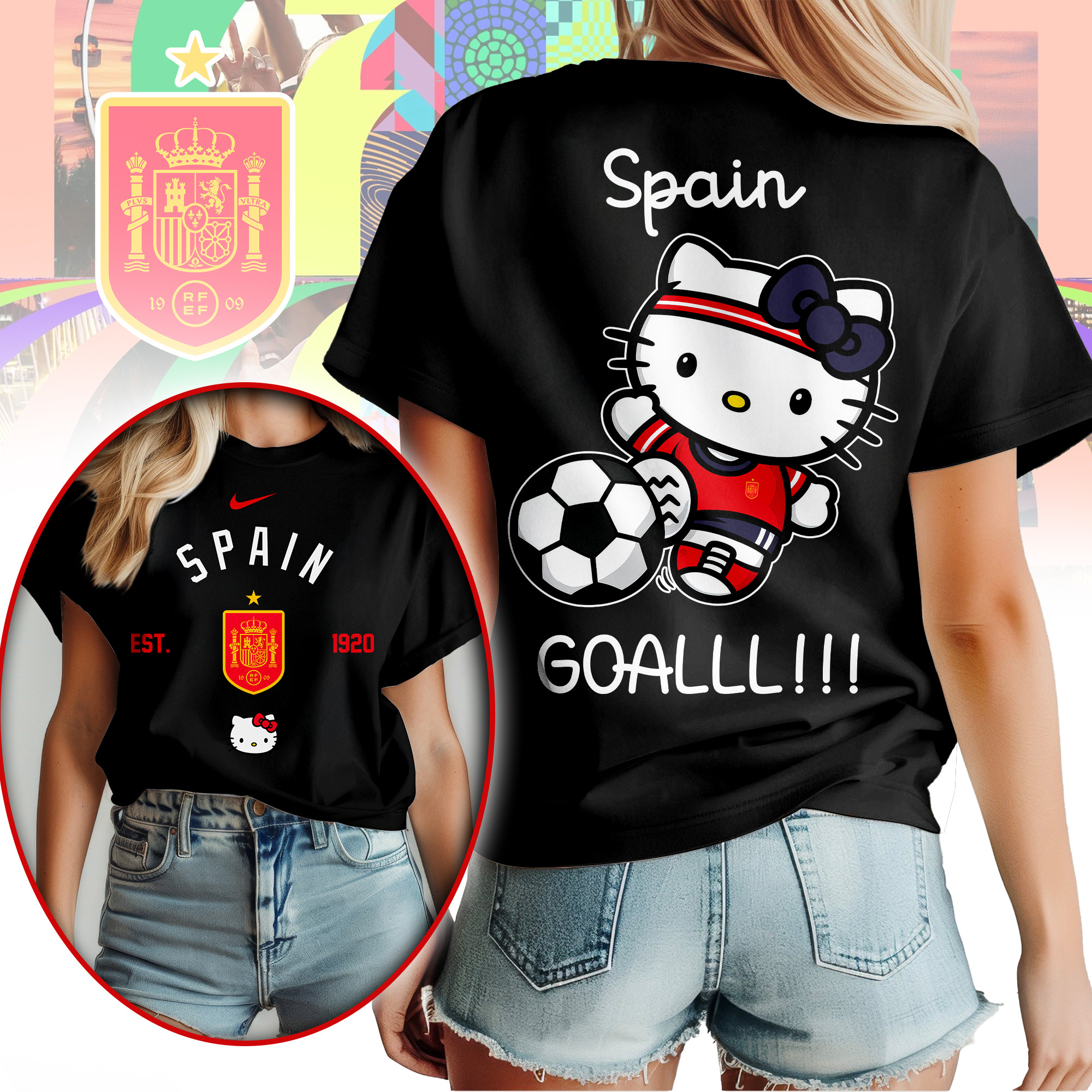 Spain | Premium World Cup 2026 Hello Kitty Soccer Fan Women Shirt TTH210563