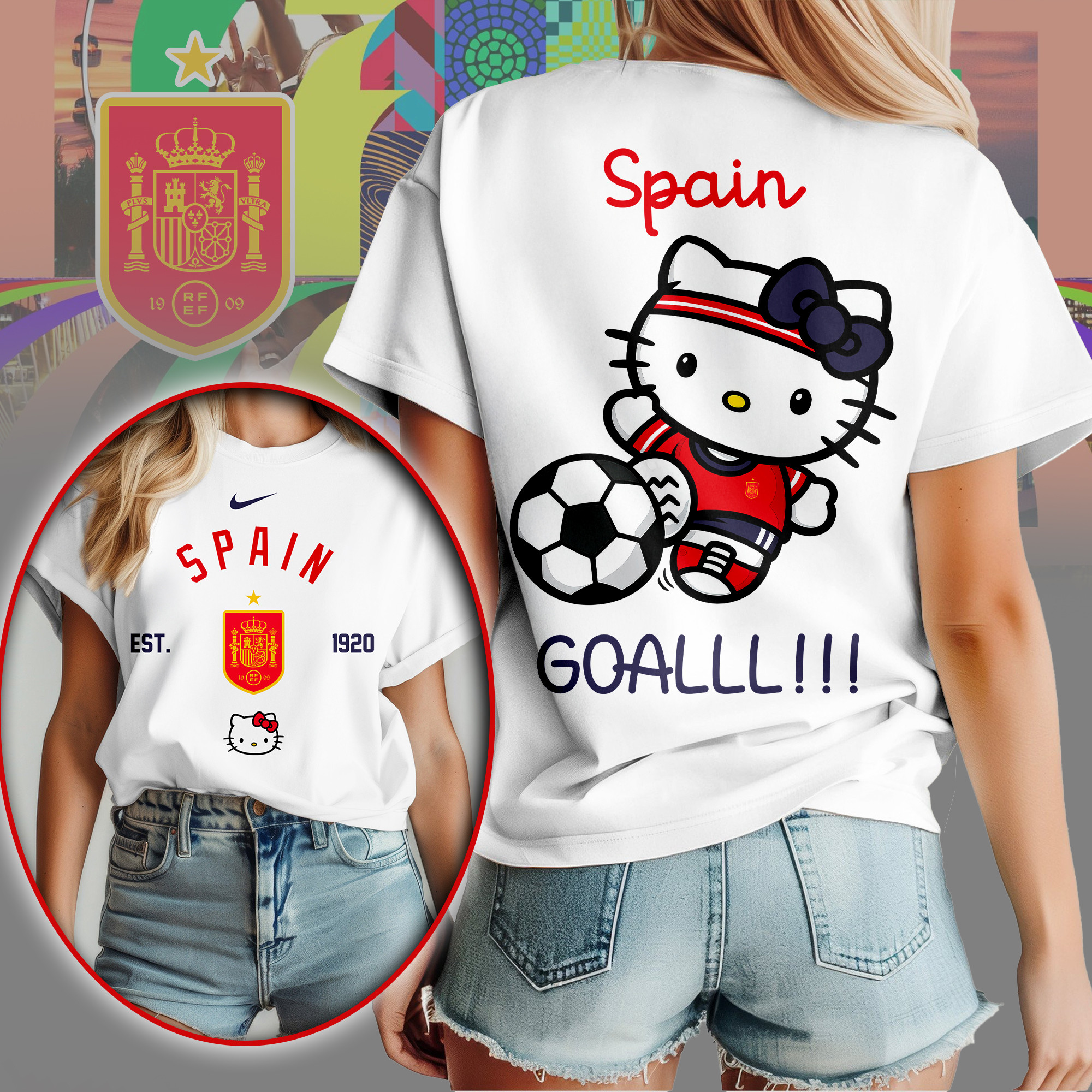 Spain | Premium World Cup 2026 Hello Kitty Soccer Fan Women Shirt TTH210563 - Image 2
