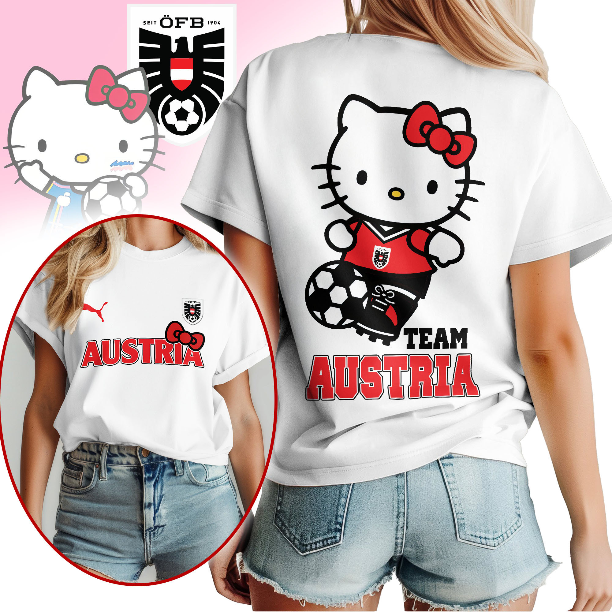 Austria | Premium World Cup 2026 Hello Kitty National Team Fan Women Shirt TTH210546 - Image 2