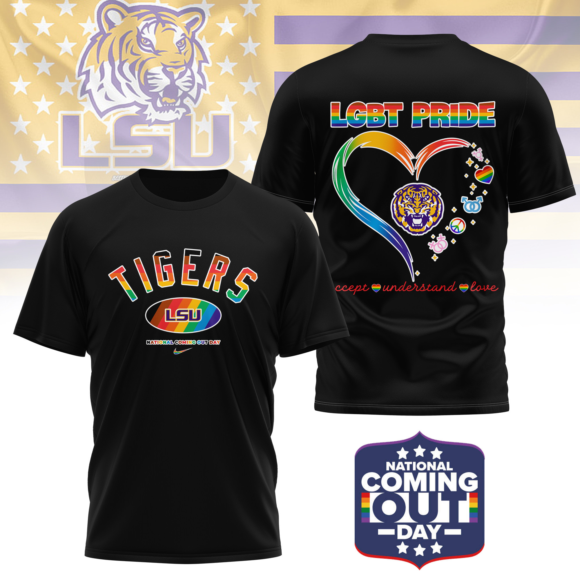 LSU Tigers | Premium NCAA National Coming Out Day 3D Shirt TTH210592
