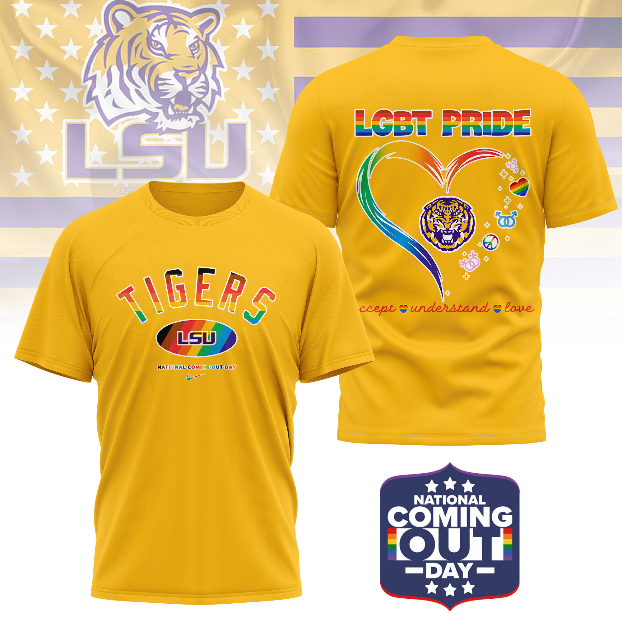 LSU Tigers | Premium NCAA National Coming Out Day 3D Shirt TTH210592 - Image 4