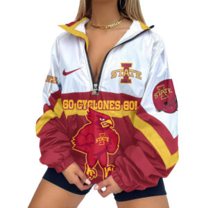 Iowa State Cyclones | Premium Women’s Printed V-Neck Zipper Sweatshirt Jackets TTH2105117