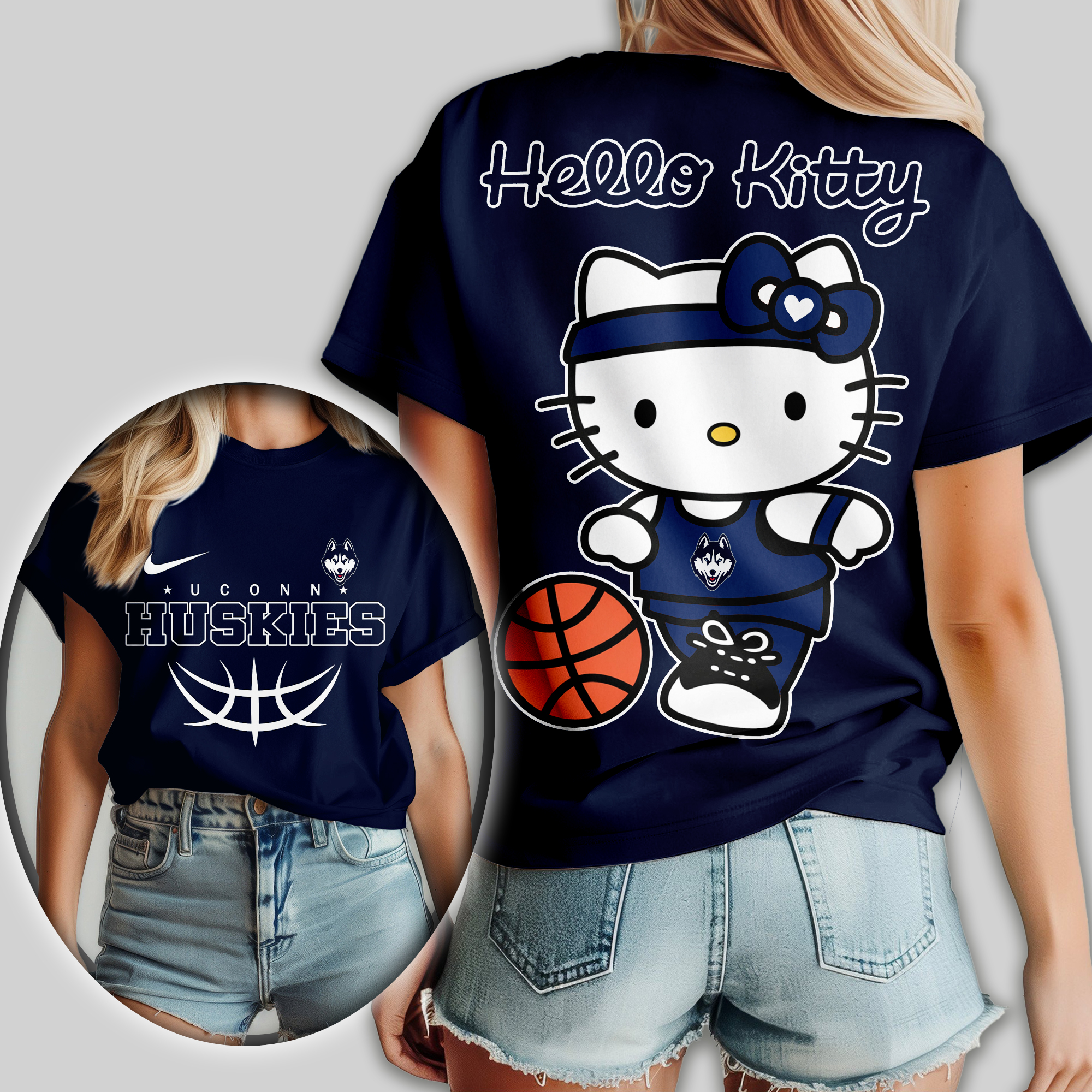 UConn Huskies | Premium NCAA Hello Kitty Basketball Women Shirt TTH2105119 - Image 2