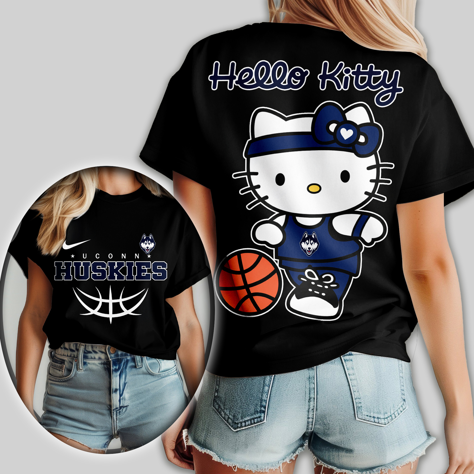 UConn Huskies | Premium NCAA Hello Kitty Basketball Women Shirt TTH2105119
