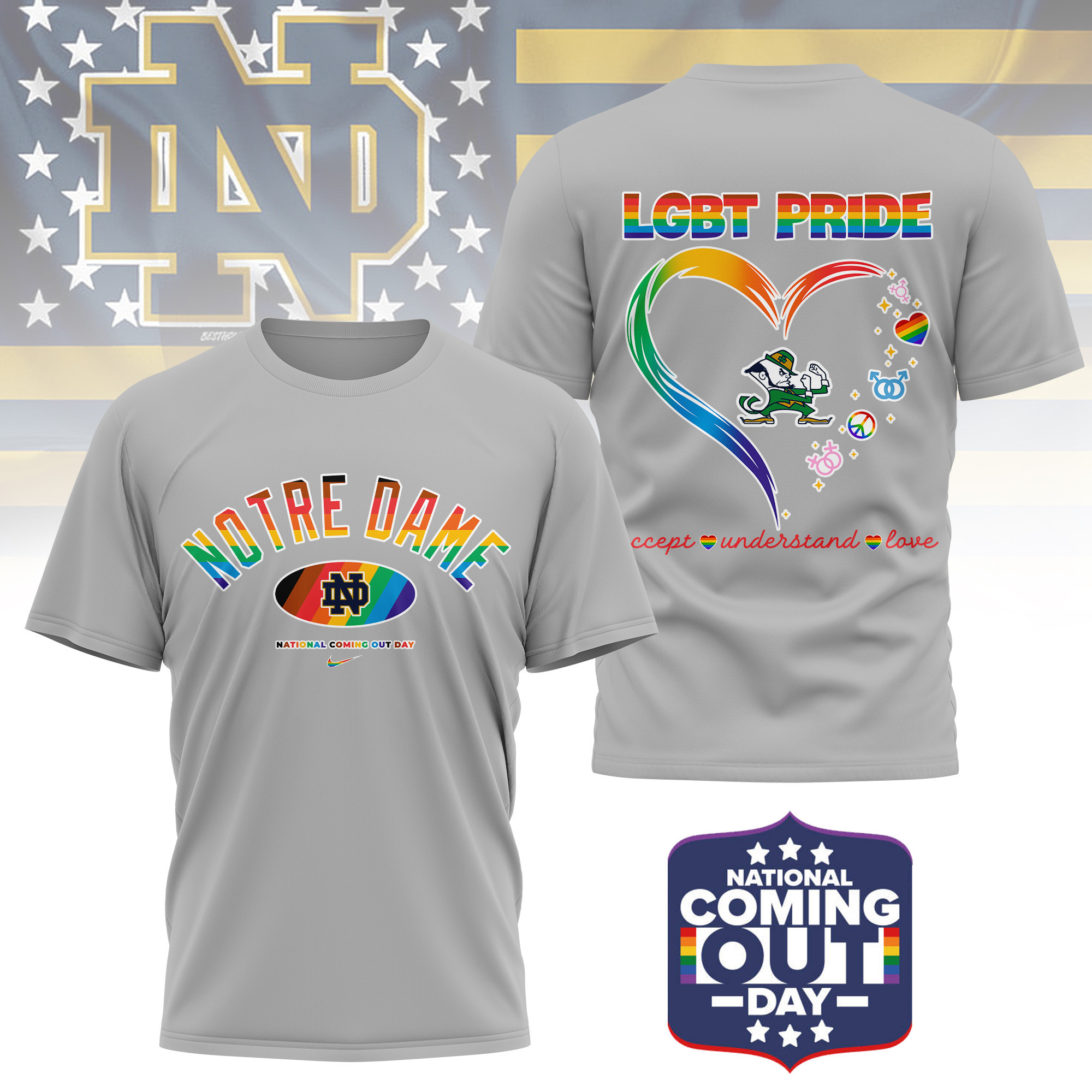 Notre Dame Fighting Irish | Premium NCAA National Coming Out Day 3D Shirt TTH210592 - Image 2
