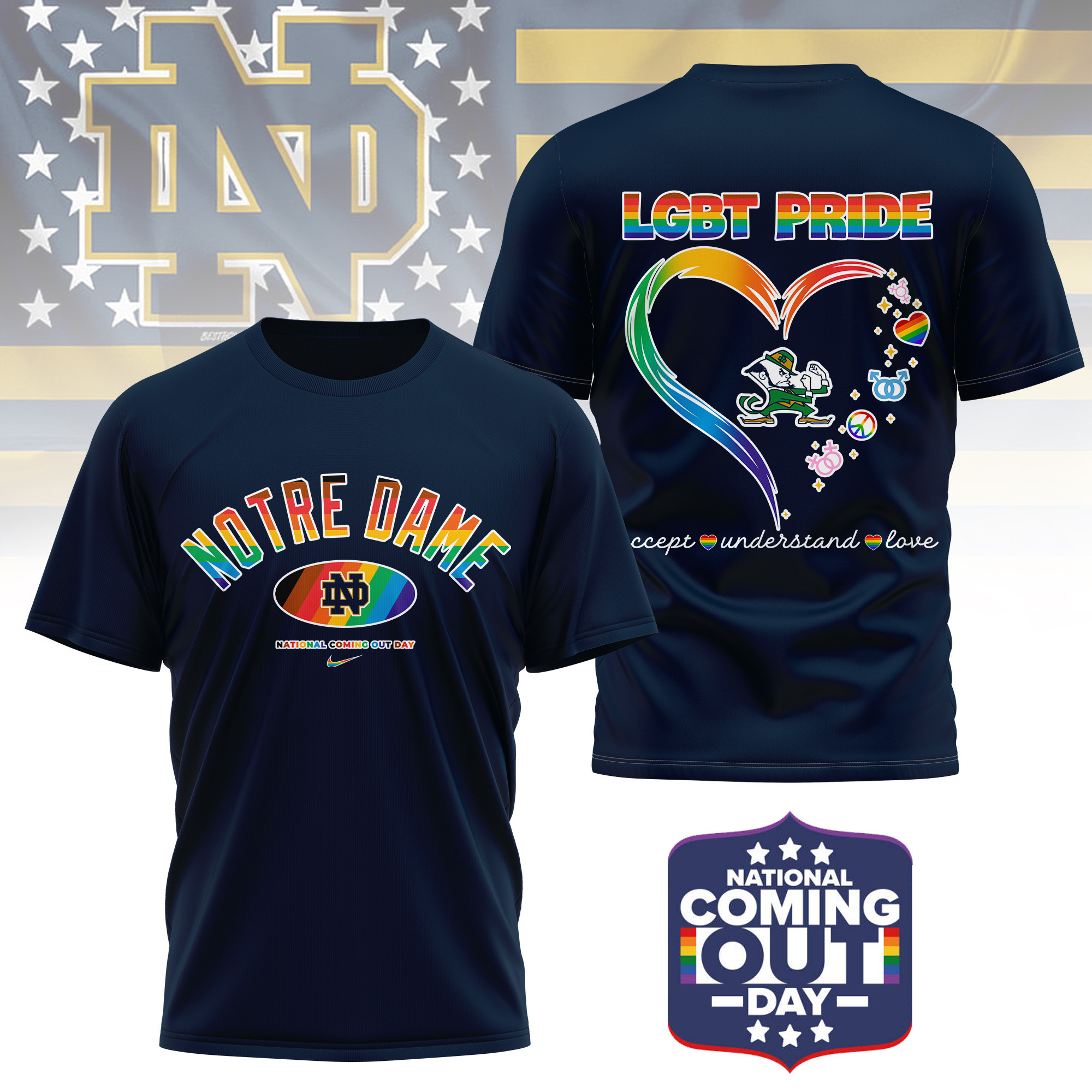 Notre Dame Fighting Irish | Premium NCAA National Coming Out Day 3D Shirt TTH210592 - Image 3