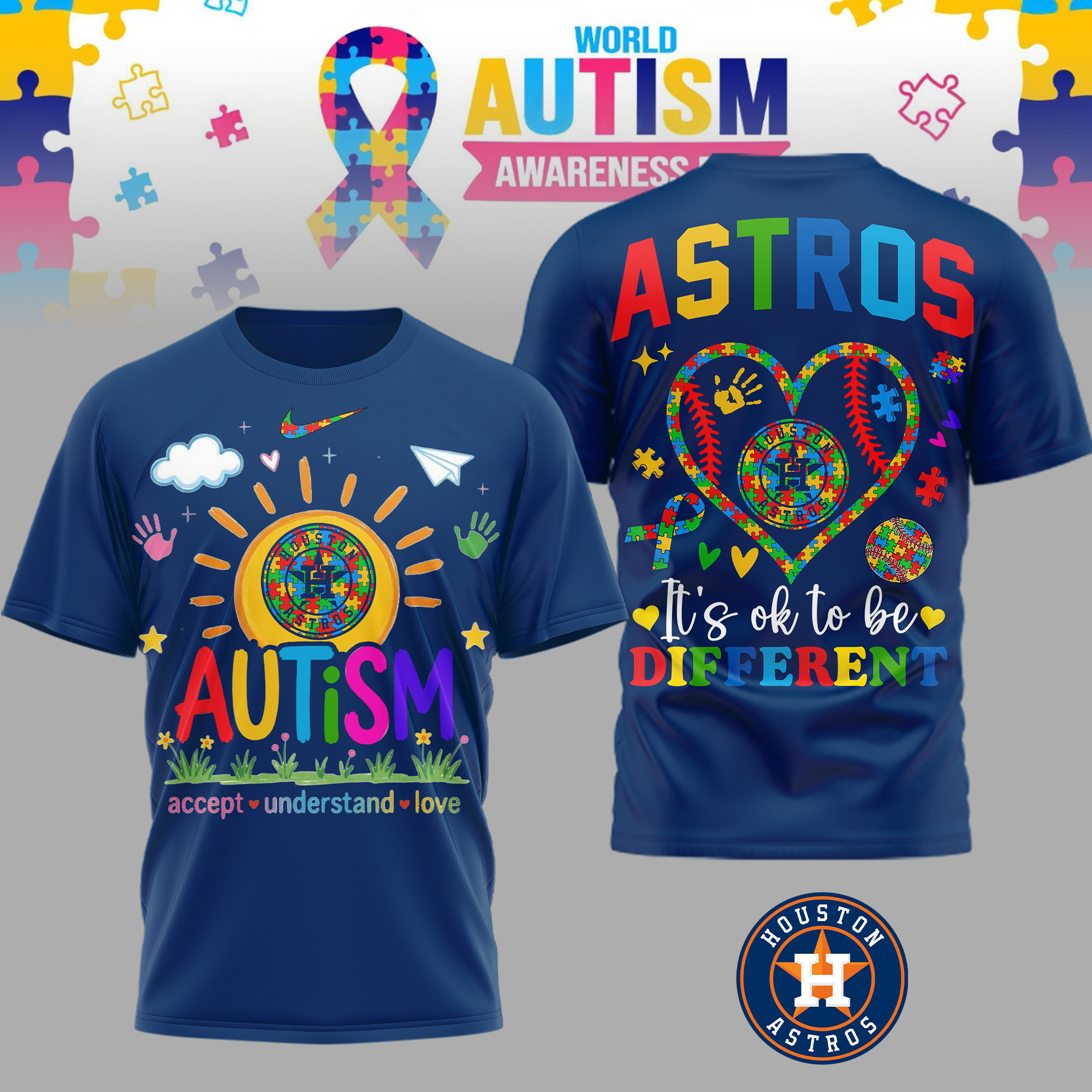 Houston Astros | Premium MLB Autism Acceptance 3D Shirt TTH2105151 - Image 2