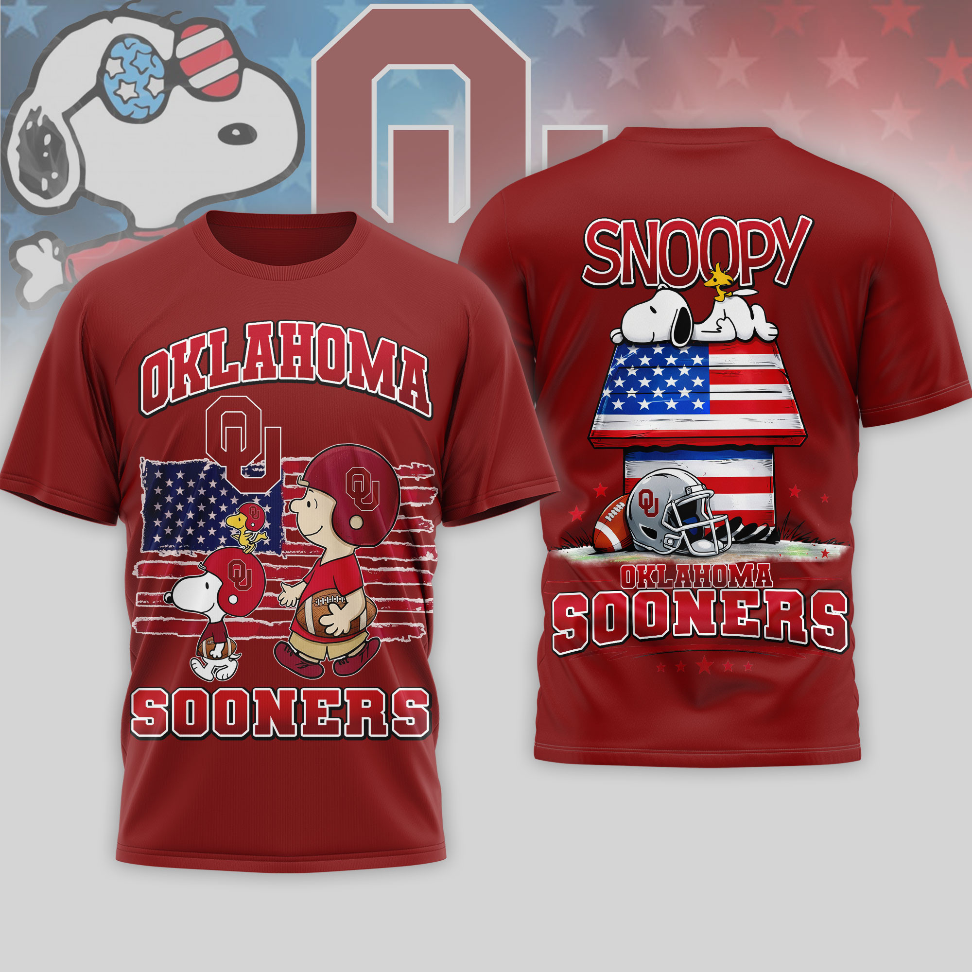 Oklahoma Sooners | Premium NCAA America 250 with Snoopy 3D Shirt TTH2105126 - Image 4