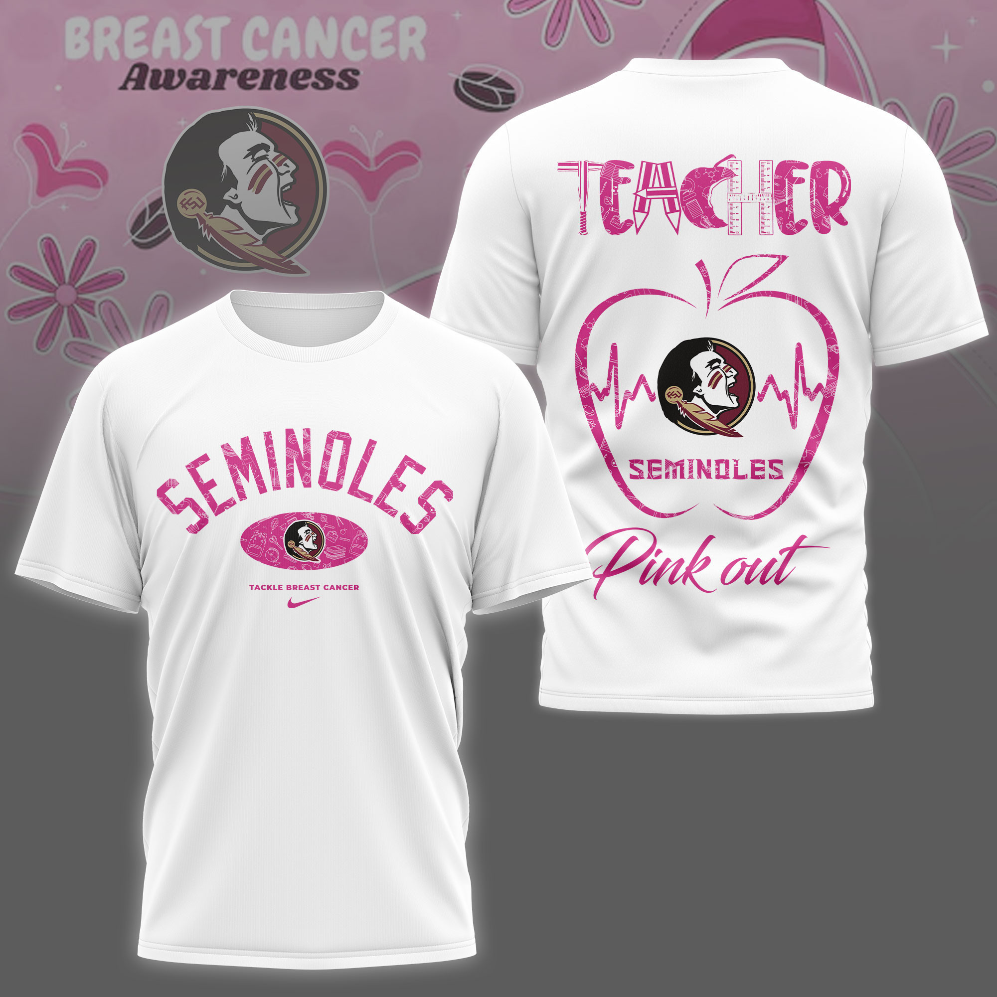 Florida State Seminoles | Premium NCAA Teacher Tackle Breast Cancer Shirt TTH2105163
