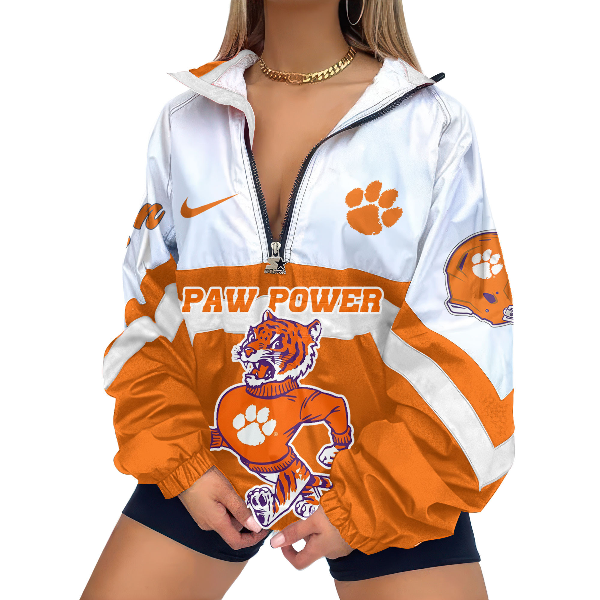 Clemson Tigers | Premium Women’s Printed V-Neck Zipper Sweatshirt Jackets TTH2105117