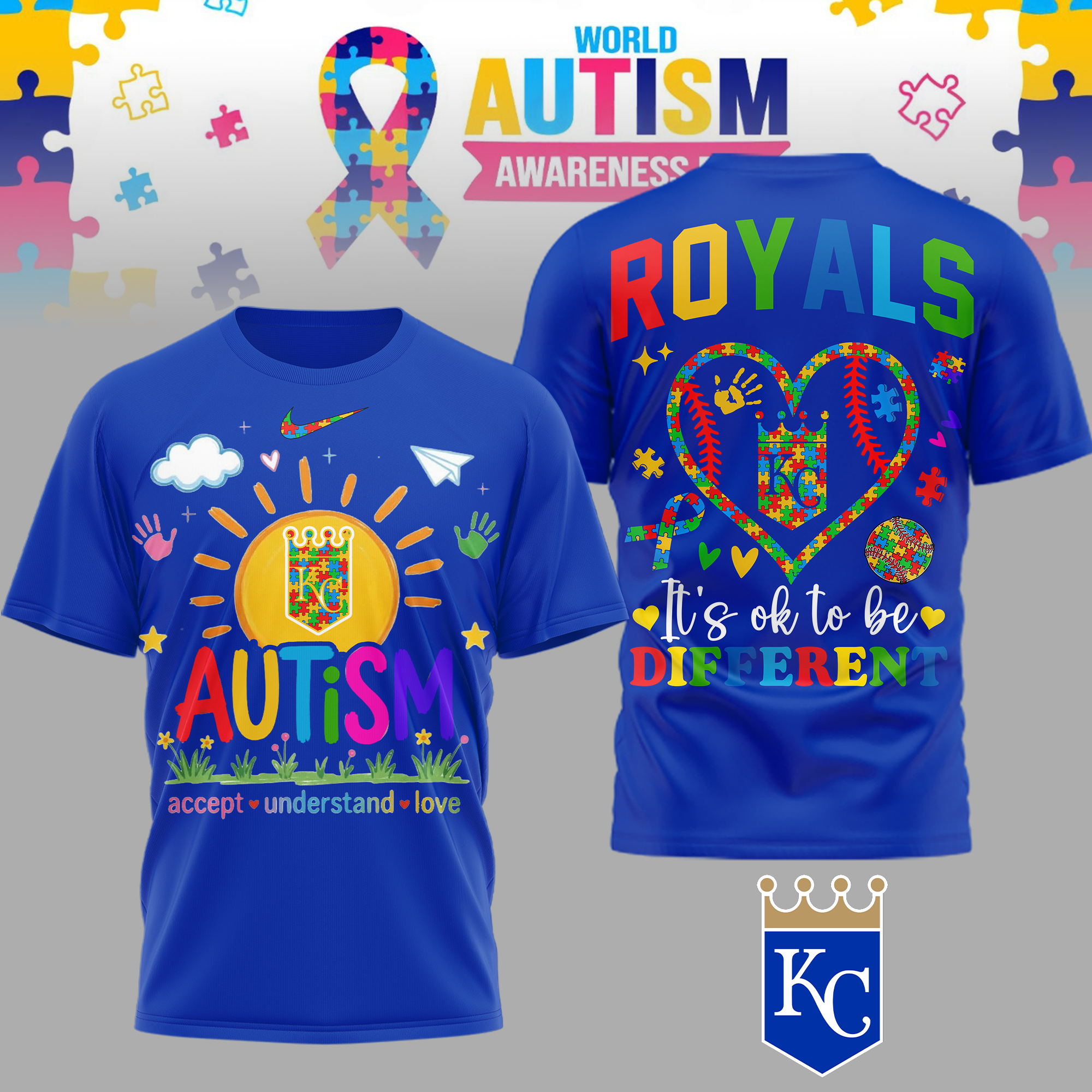 Kansas City Royals | Premium MLB Autism Acceptance 3D Shirt TTH2105151 - Image 2