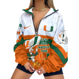 Miami Hurricanes | Premium Women’s Printed V-Neck Zipper Sweatshirt Jackets TTH2105117
