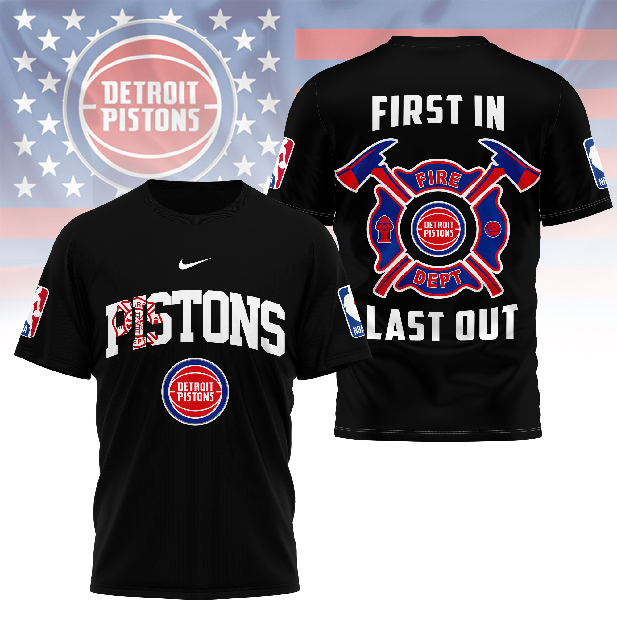 Detroit Pistons | Premium NBA Fire Dept 3D Shirt TTH2105112
