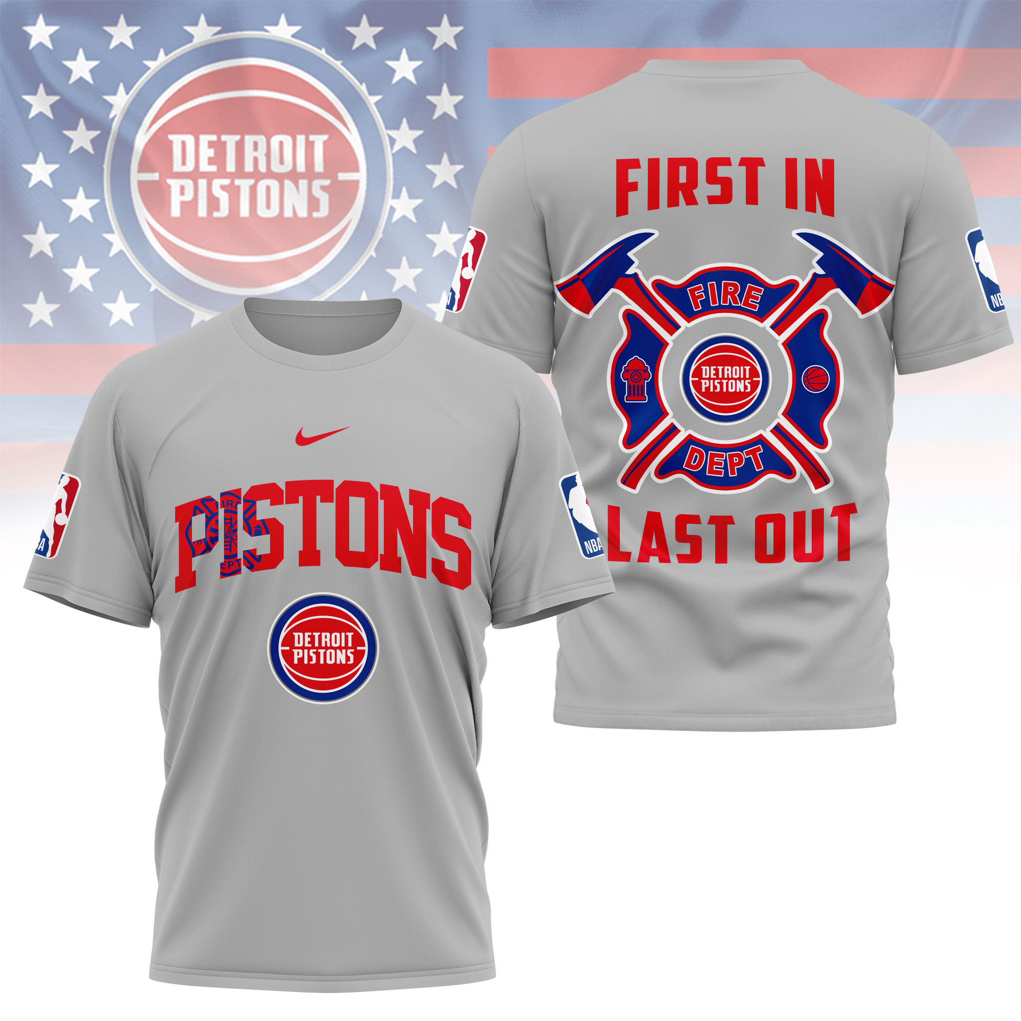 Detroit Pistons | Premium NBA Fire Dept 3D Shirt TTH2105112 - Image 2
