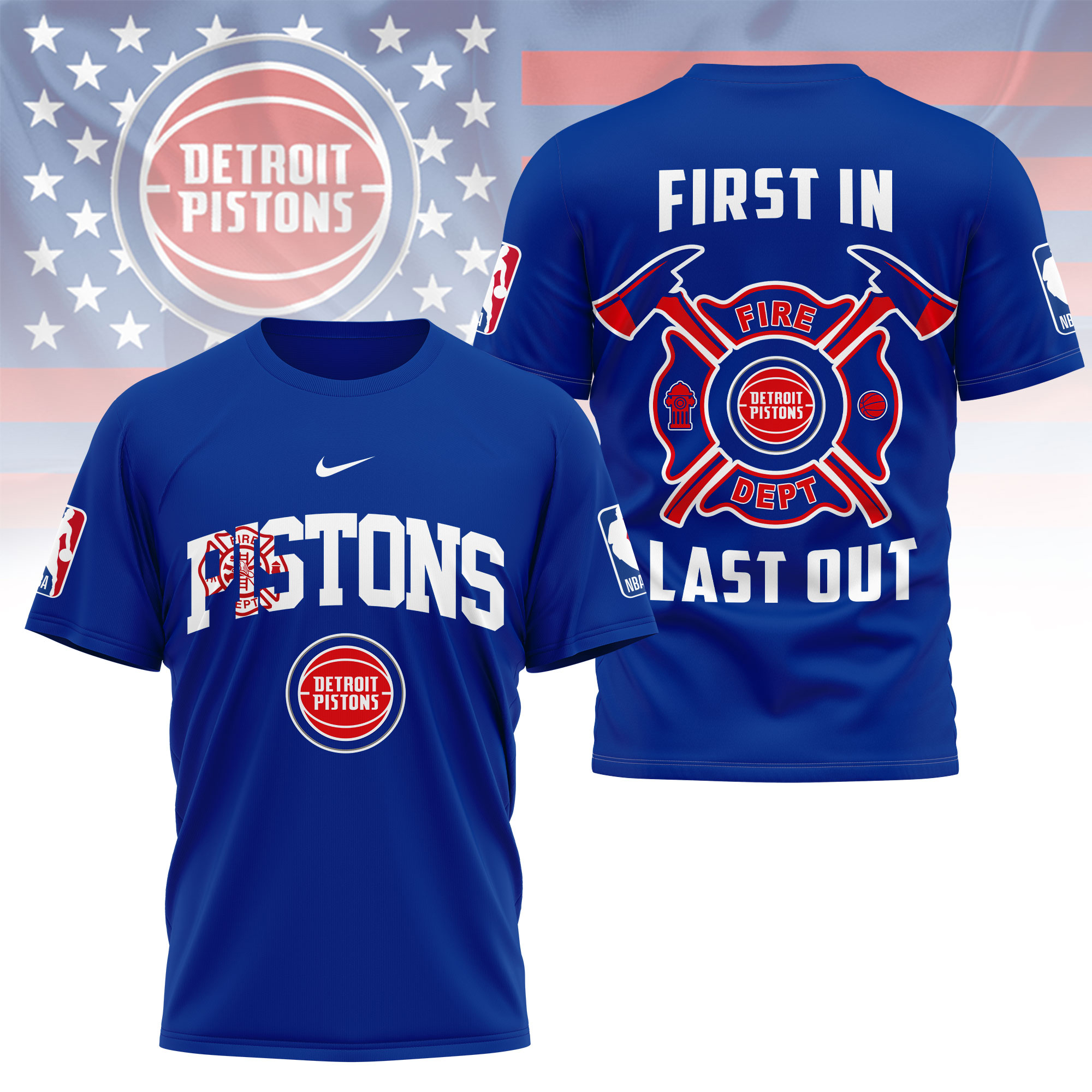 Detroit Pistons | Premium NBA Fire Dept 3D Shirt TTH2105112 - Image 3