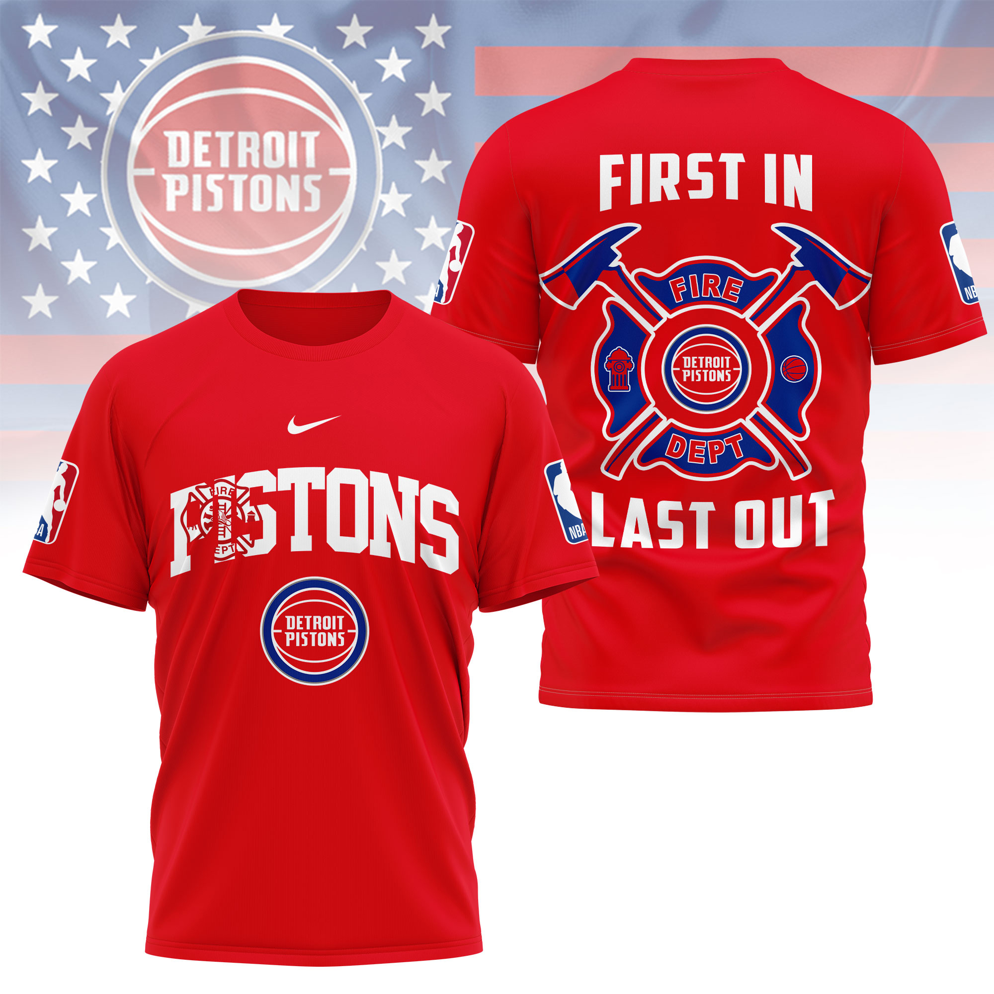 Detroit Pistons | Premium NBA Fire Dept 3D Shirt TTH2105112 - Image 4