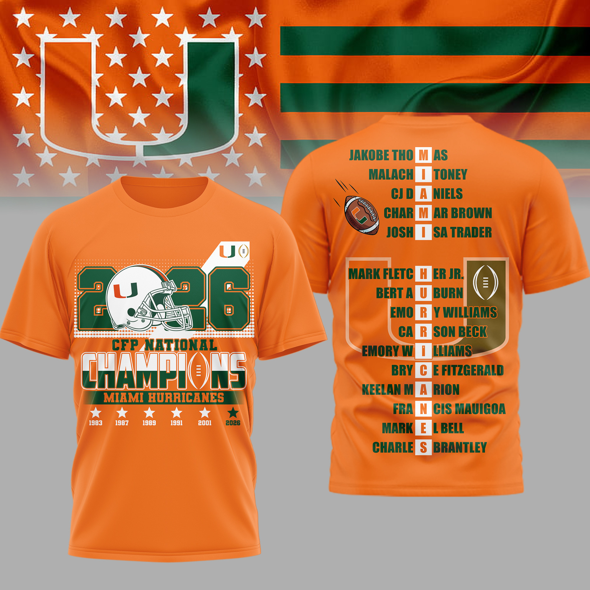 Miami Hurricanes | Premium NCAA 2026 CFP National Champions 3D Shirt TTH2105169 - Image 2