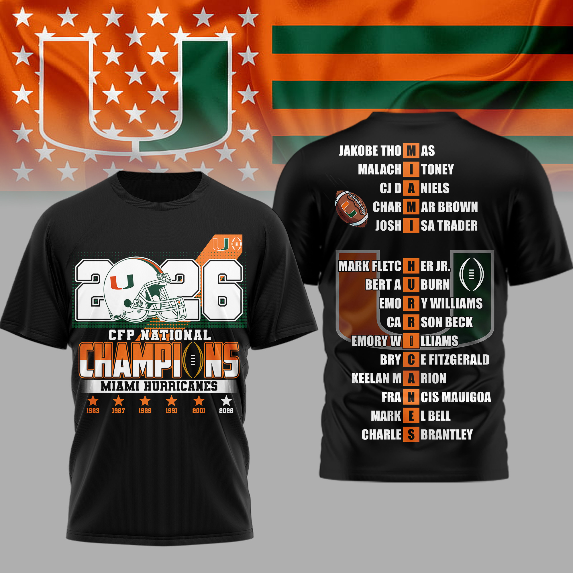 Miami Hurricanes | Premium NCAA 2026 CFP National Champions 3D Shirt TTH2105169