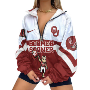 Oklahoma Sooners | Premium Women’s Printed V-Neck Zipper Sweatshirt Jackets TTH2105117