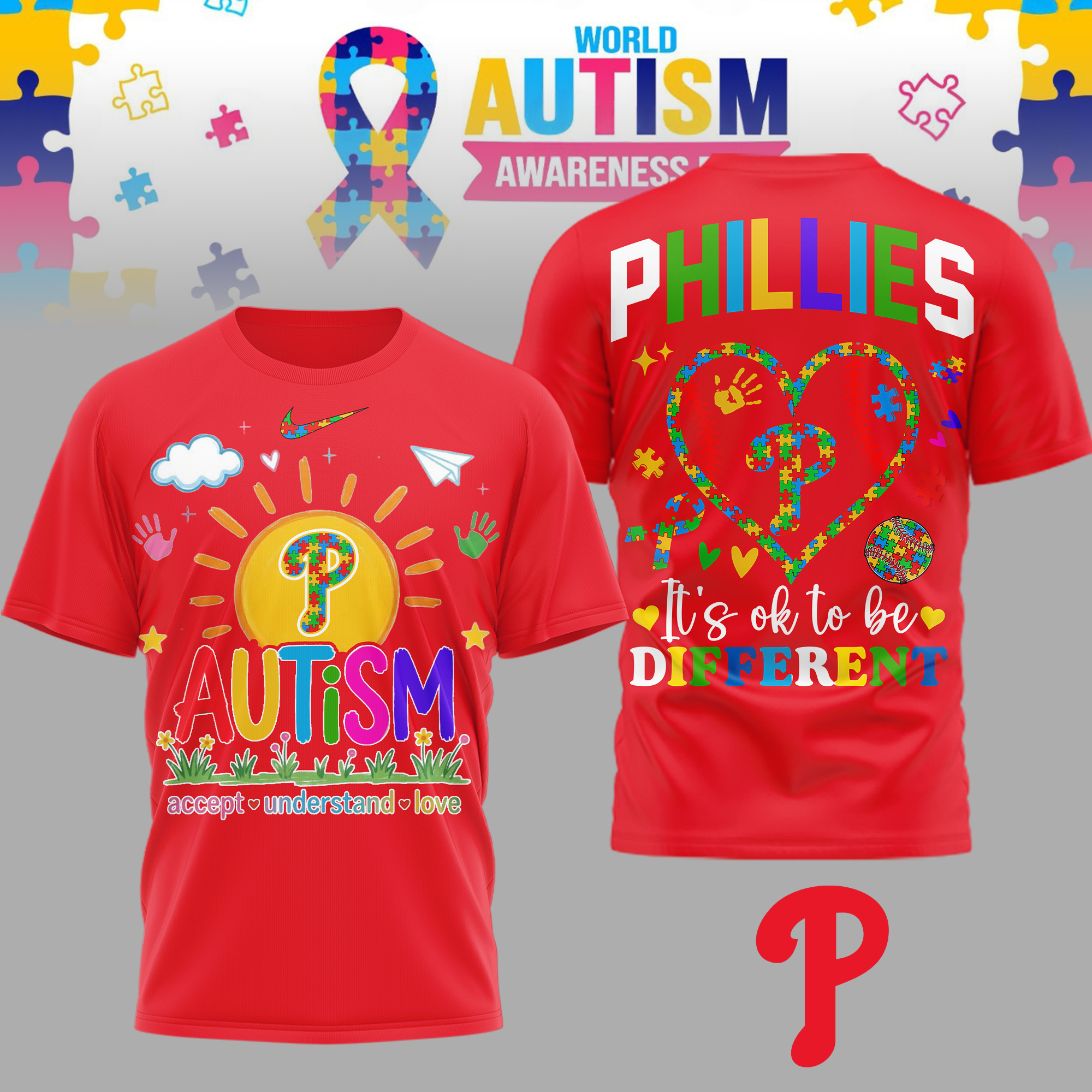 Philadelphia Phillies | Premium MLB Autism Acceptance 3D Shirt TTH2105151 - Image 2