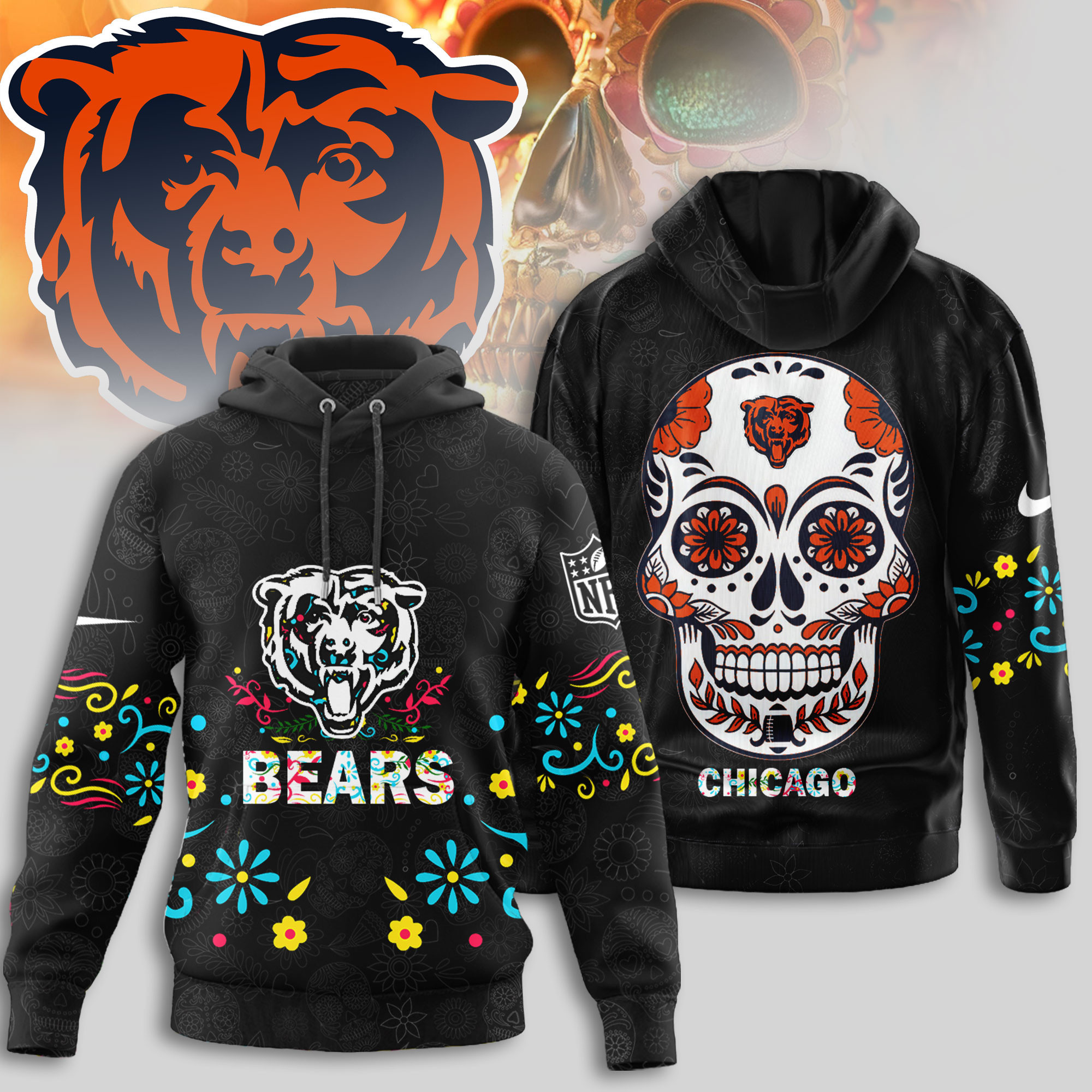 Chicago Bears | Premium NFL Dia de los Muertos Limited Editions Hoodie TTH210594