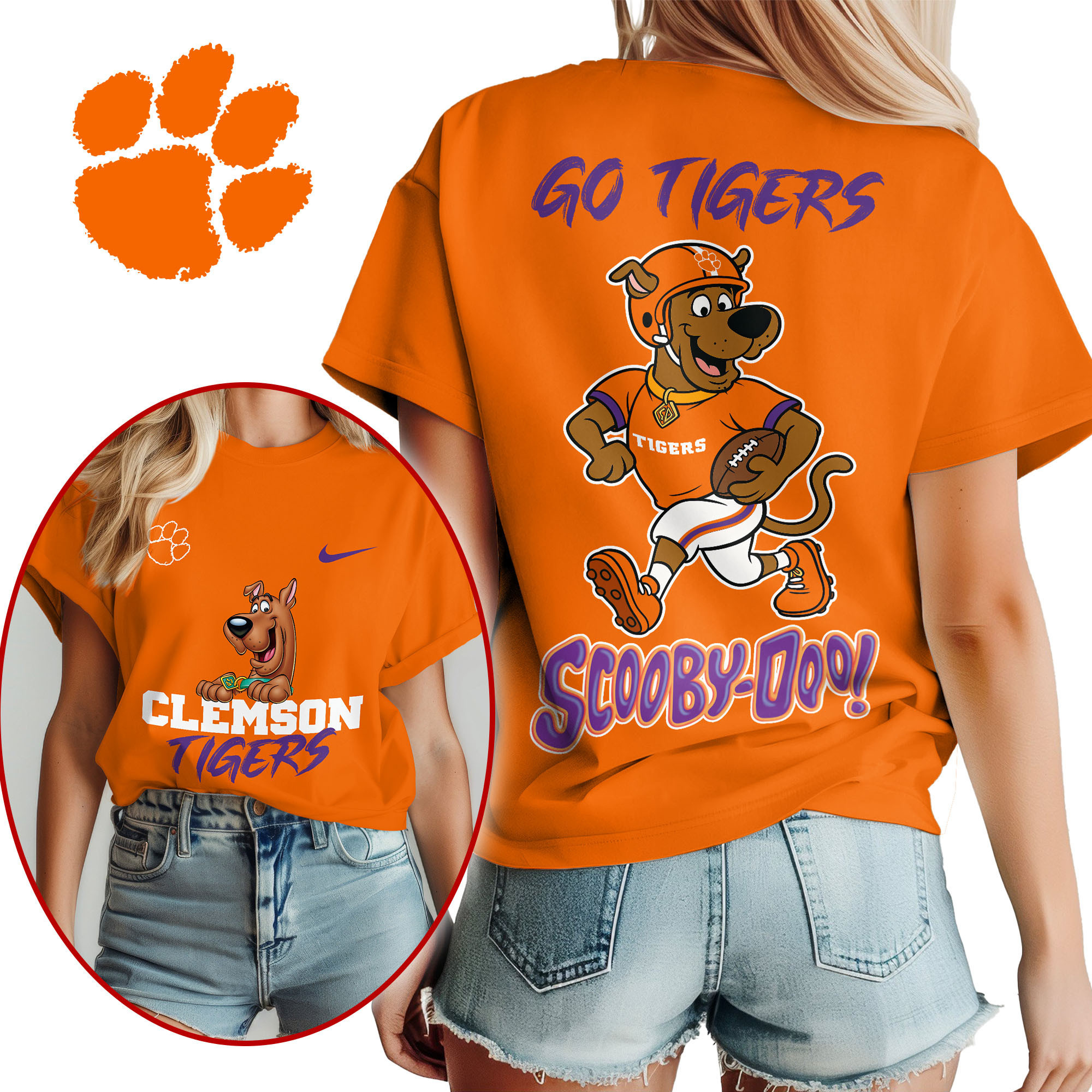 Clemson Tigers | Premium NCAA Scooby-Doo Fan Women’s Shirt TTH210595 - Image 2