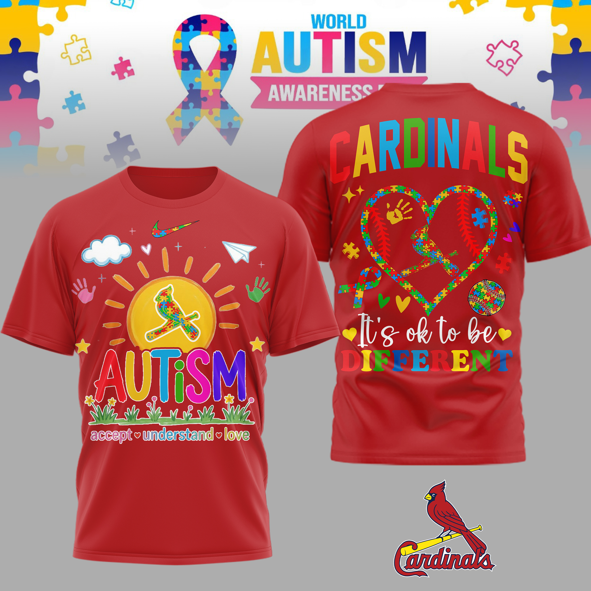 St.Louis Cardinals | Premium MLB Autism Acceptance 3D Shirt TTH2105151 - Image 2