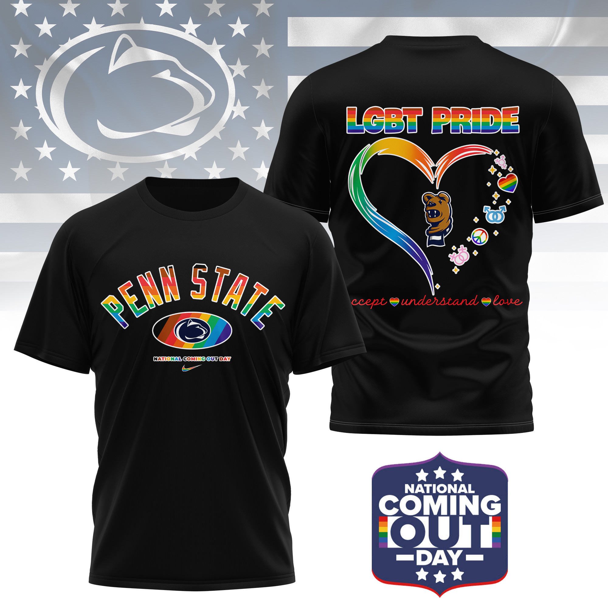 Penn State Nittany Lions | Premium NCAA National Coming Out Day 3D Shirt TTH210592