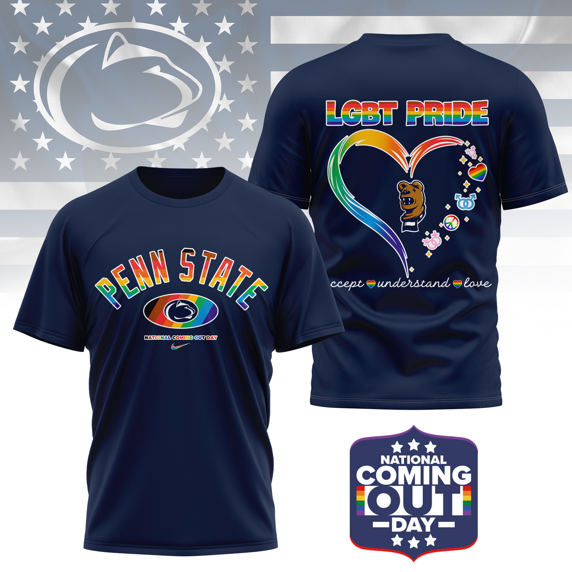 Penn State Nittany Lions | Premium NCAA National Coming Out Day 3D Shirt TTH210592 - Image 3