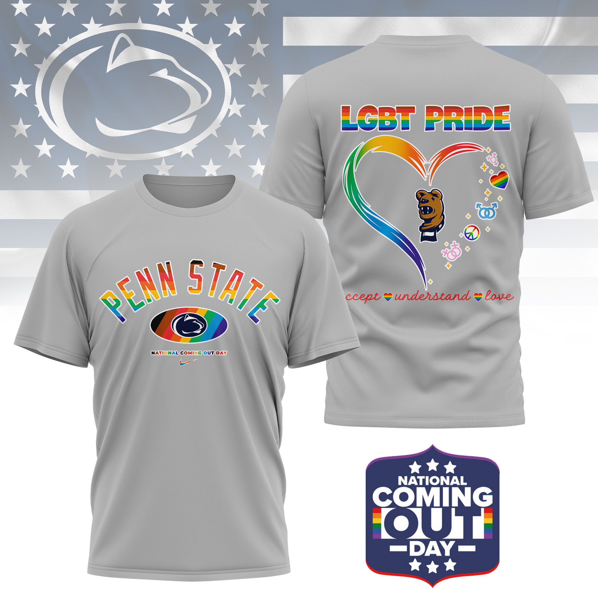 Penn State Nittany Lions | Premium NCAA National Coming Out Day 3D Shirt TTH210592 - Image 2