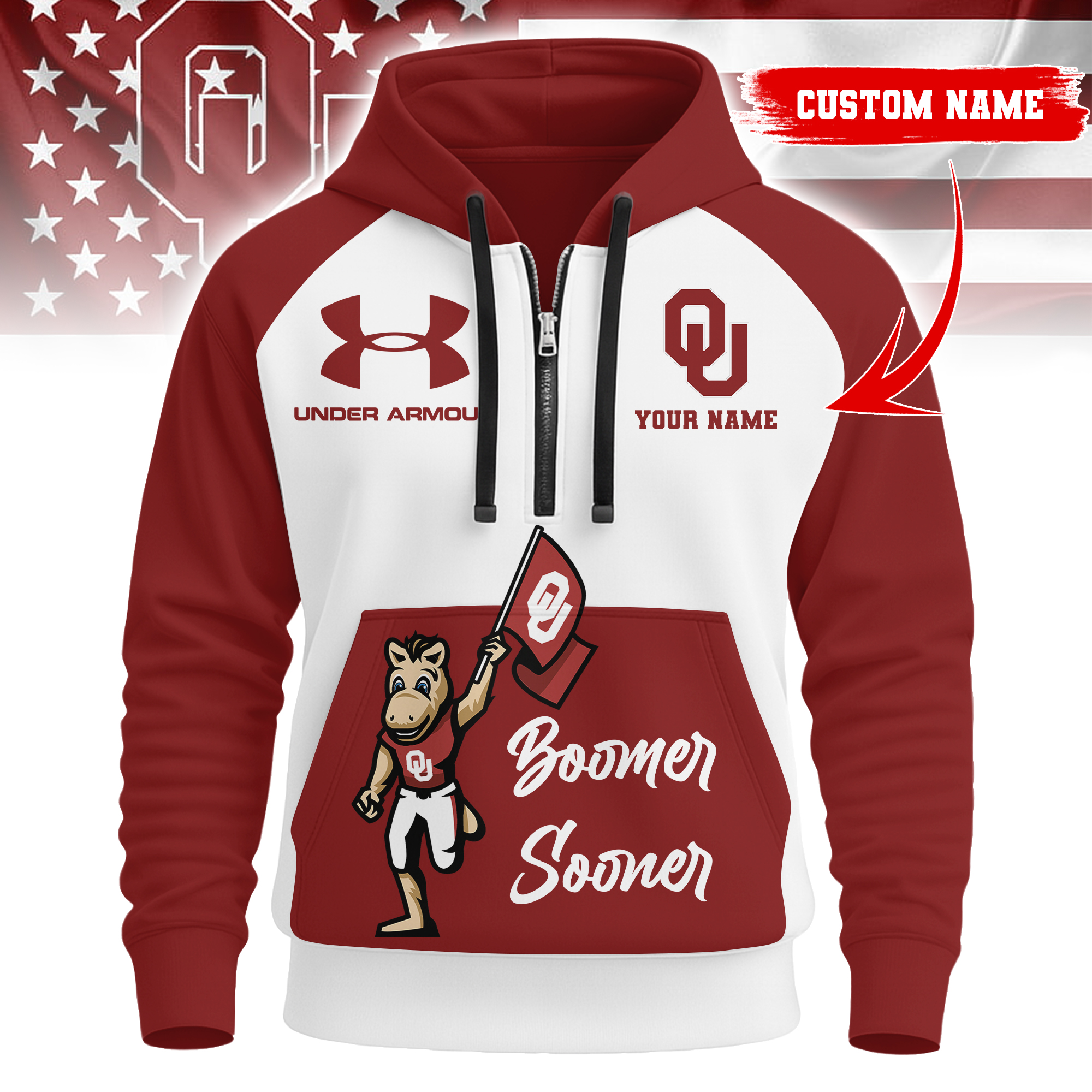 Oklahoma Sooners | Premium NCAA Under Armour Halfzip Hoodie TTH2105109 - Image 2