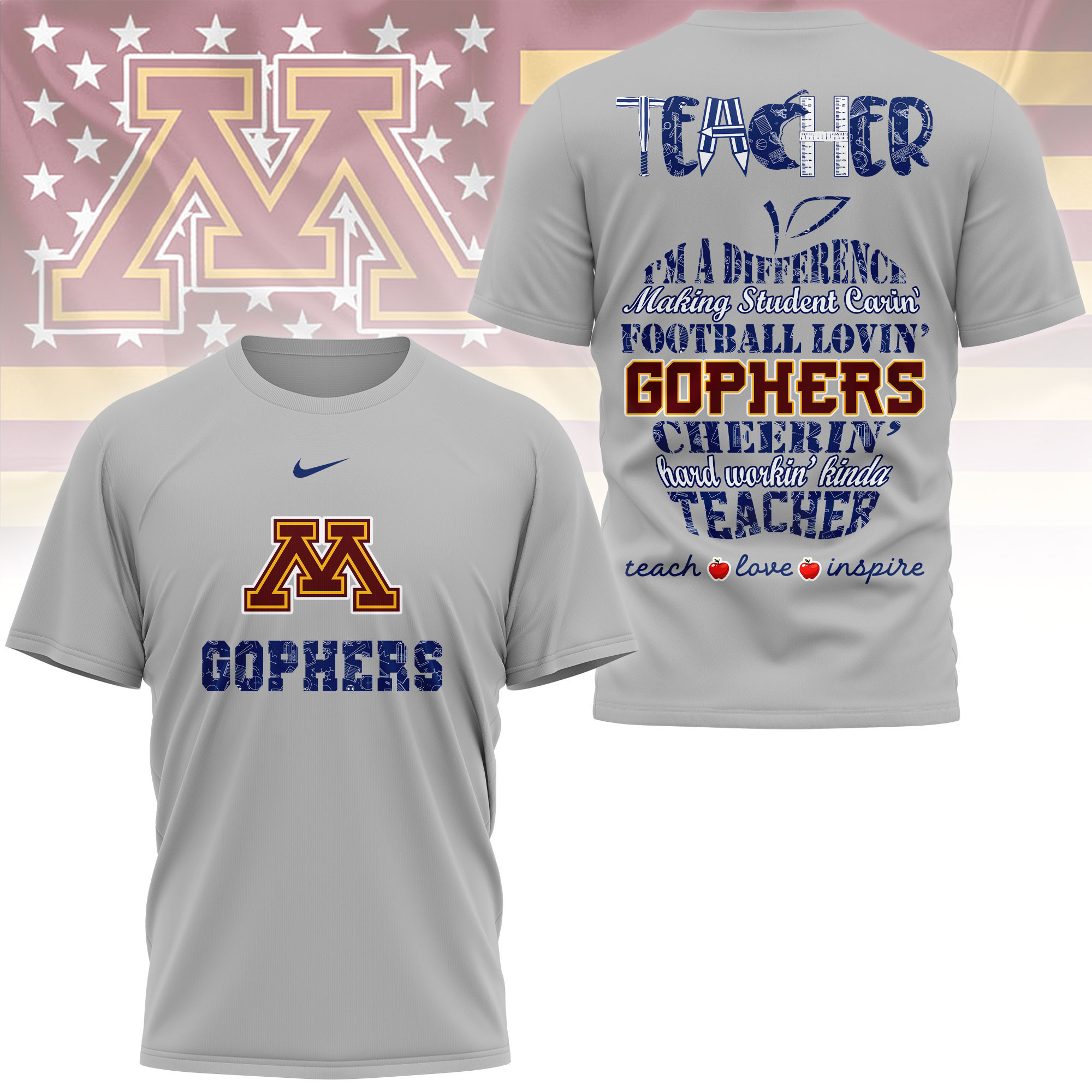 Minnesota Golden Gophers | Premium Teacher Pride 3D Shirt TTH210586 - Image 2